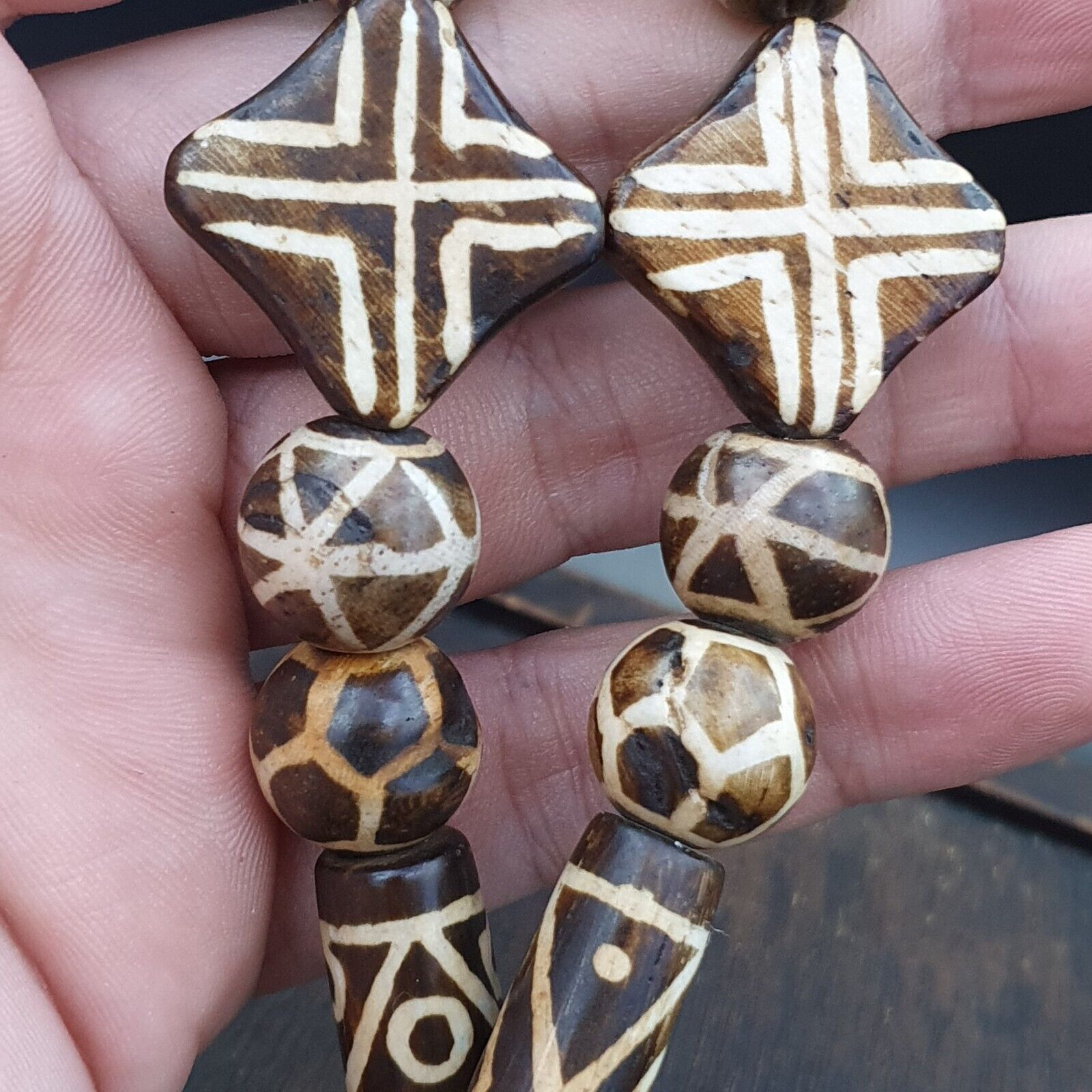 RARE Very Unique Old PUMTEK BEADS Necklace Great Patterns Necklace NC12