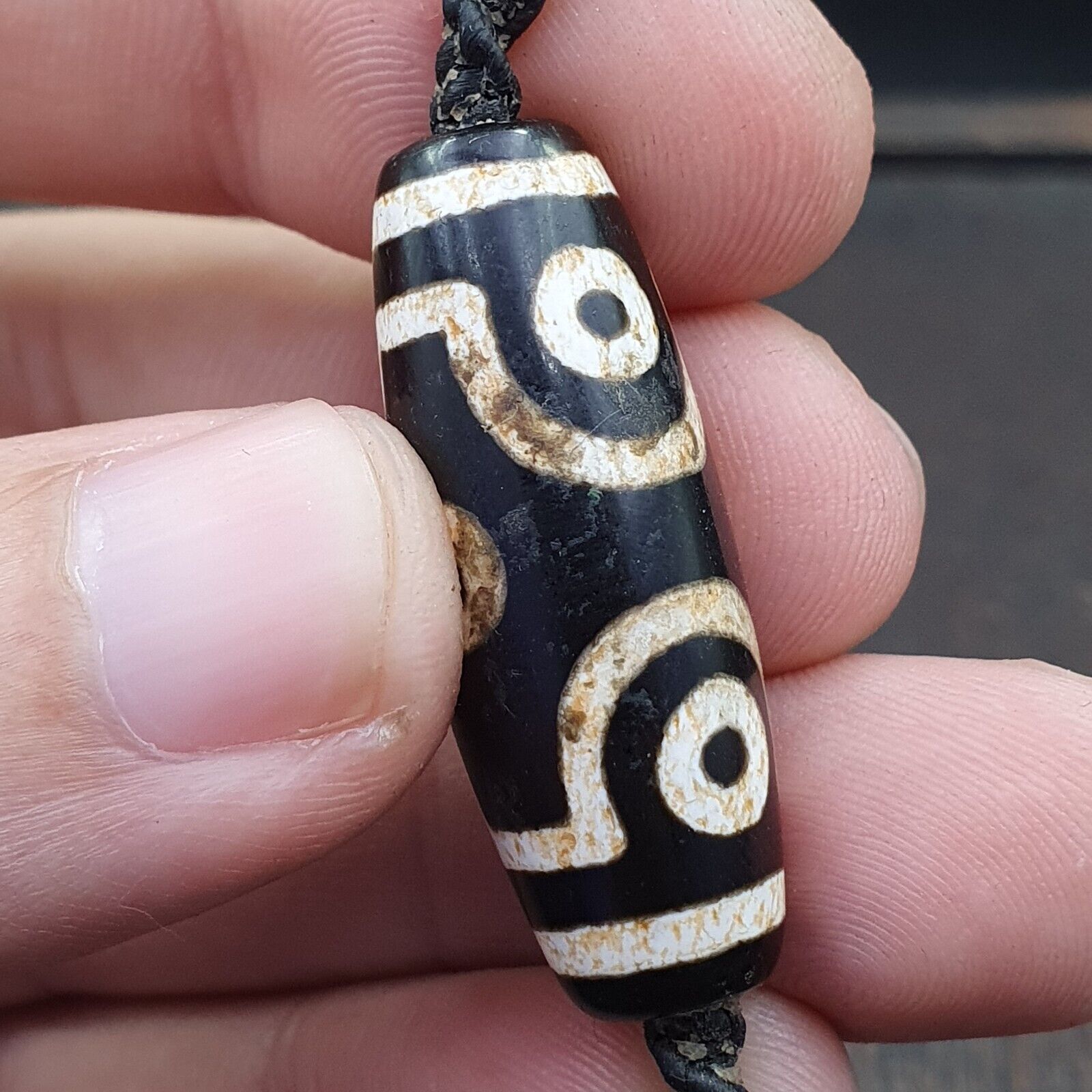 6 eye Tibetan dzi bead old amulet Agate Vintage Tibet pendant Necklace