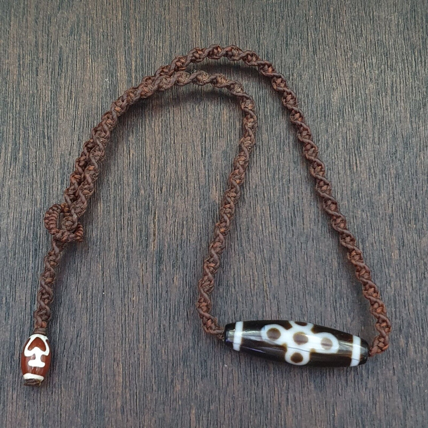 Tibetische Himalaya-Perle altes Amulett 5 Augen Achat Vintage Anhänger Halskette