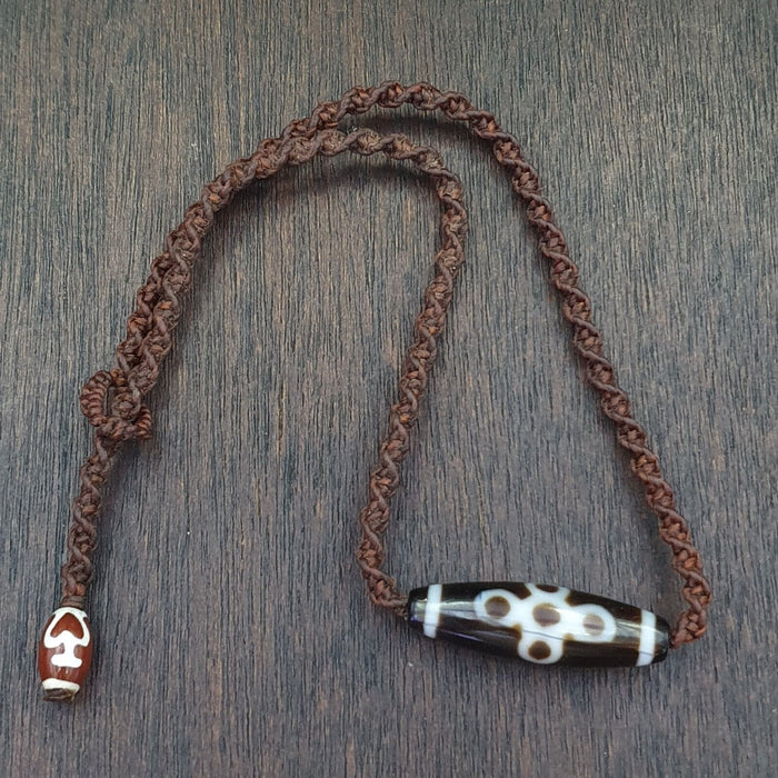 Tibetan Himalayan Bead Old Amulet 5 Eyes Agate Vintage Pendant Necklace