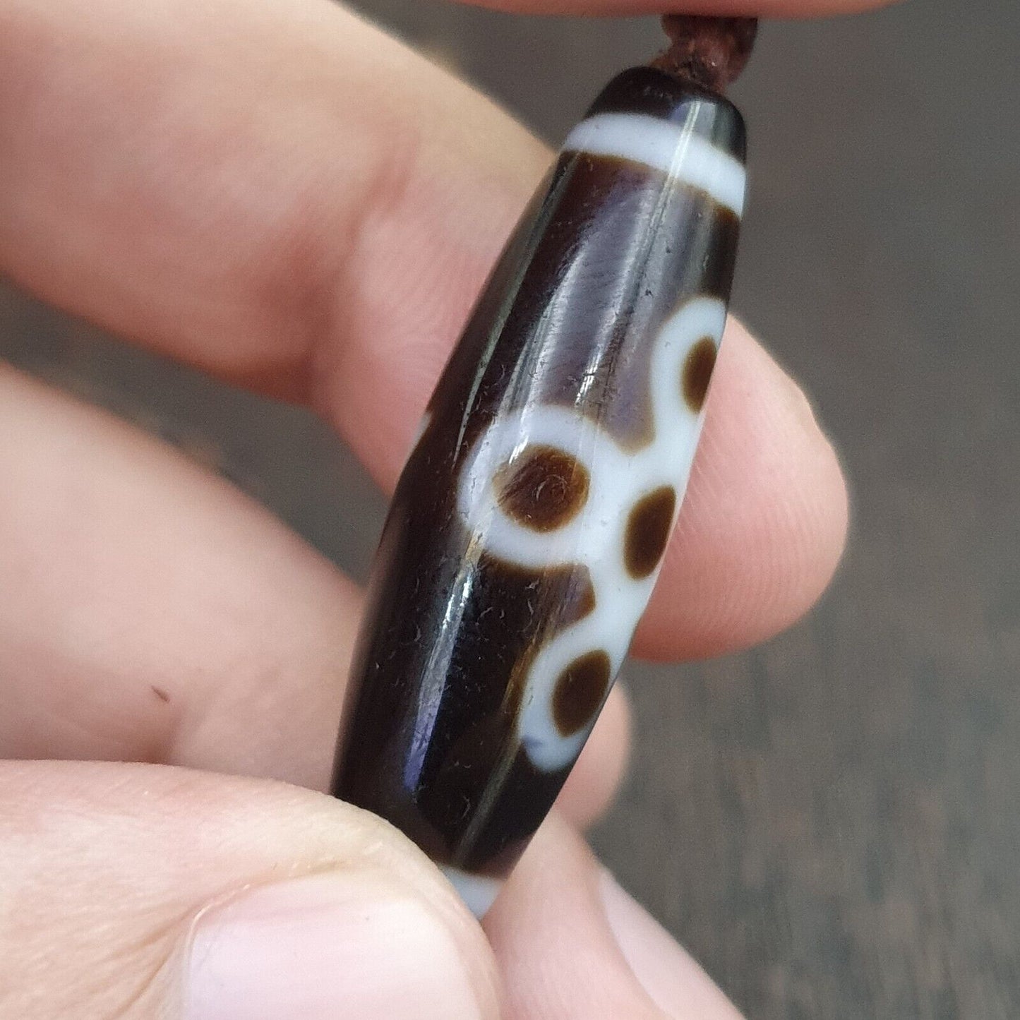 Tibetische Himalaya-Perle altes Amulett 5 Augen Achat Vintage Anhänger Halskette