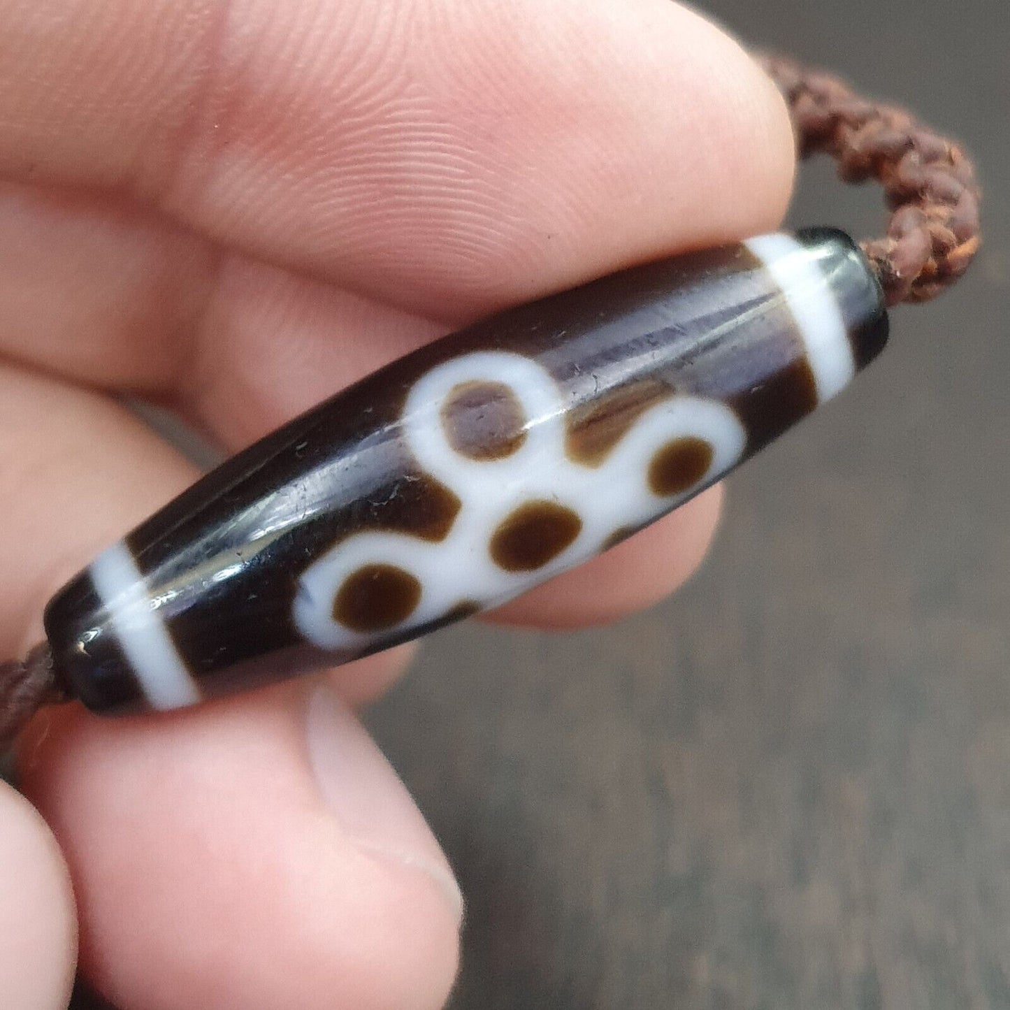 Tibetische Himalaya-Perle altes Amulett 5 Augen Achat Vintage Anhänger Halskette