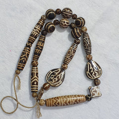 RARE Very Old PUMTEK BEADS Necklace petrifiedwood Great Patterns Necklace NC45