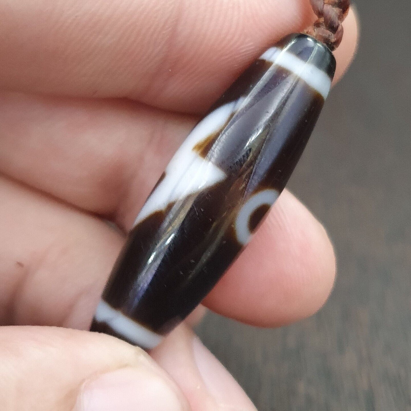Tibetische Himalaya-Perle altes Amulett 5 Augen Achat Vintage Anhänger Halskette