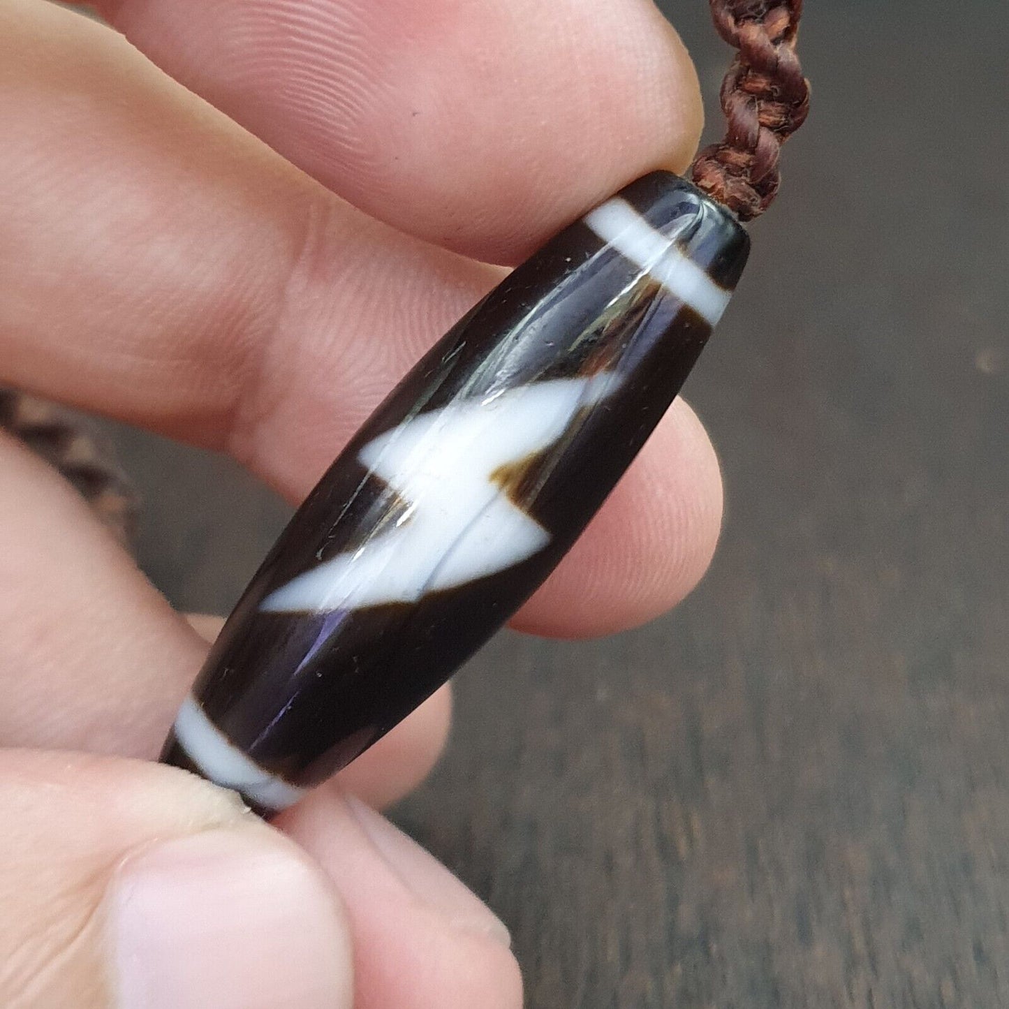 Tibetische Himalaya-Perle altes Amulett 5 Augen Achat Vintage Anhänger Halskette