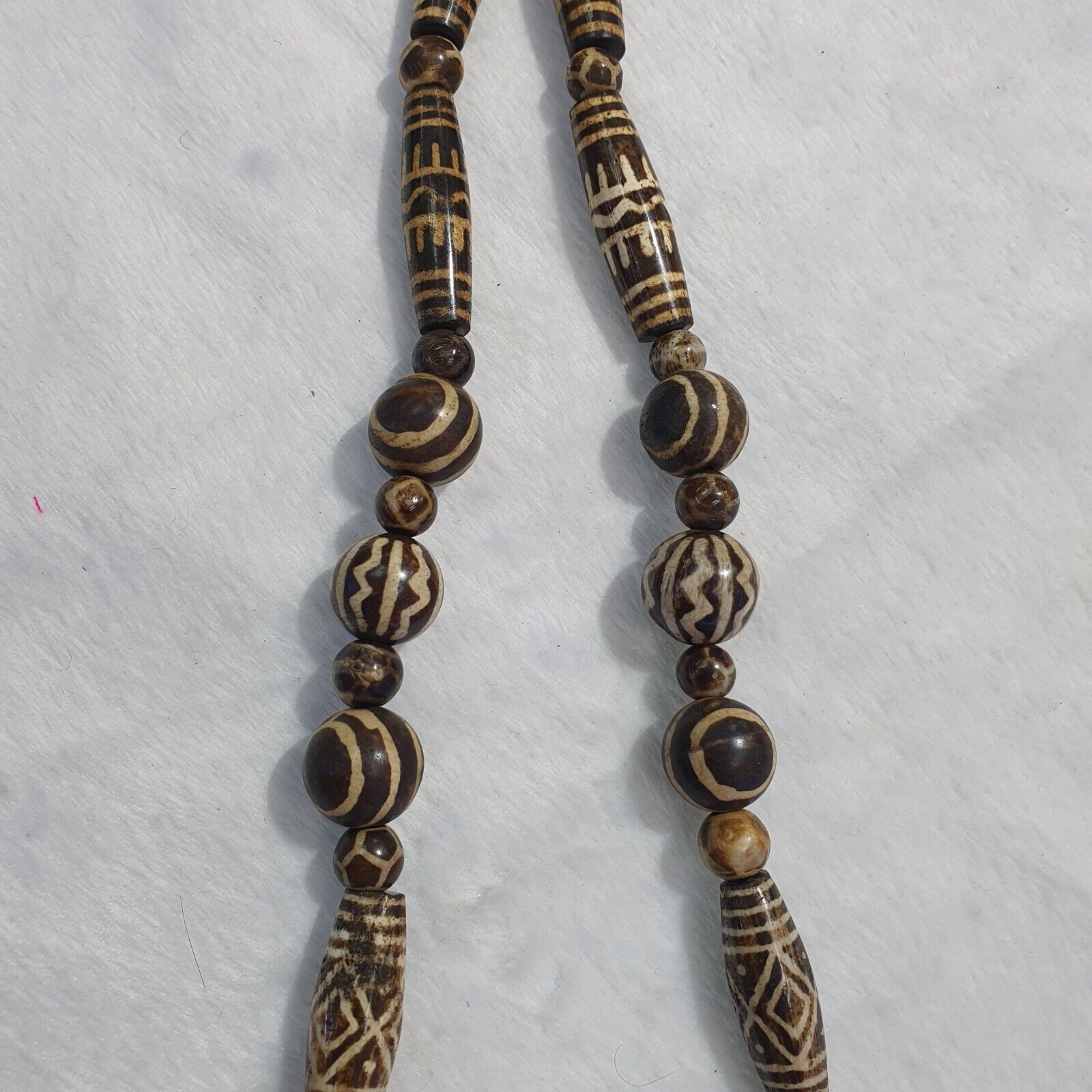 RARE Very Old PUMTEK BEADS Necklace petrifiedwood Great Patterns Necklace NC45