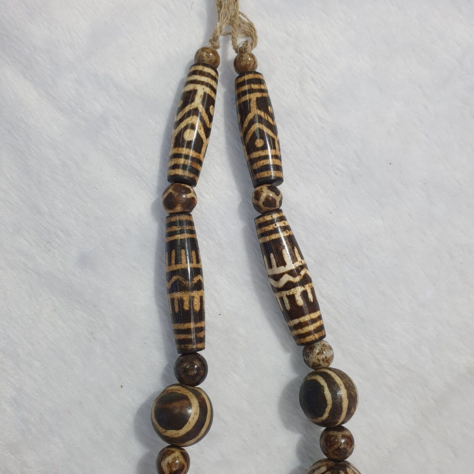 RARE Very Old PUMTEK BEADS Necklace petrifiedwood Great Patterns Necklace NC45