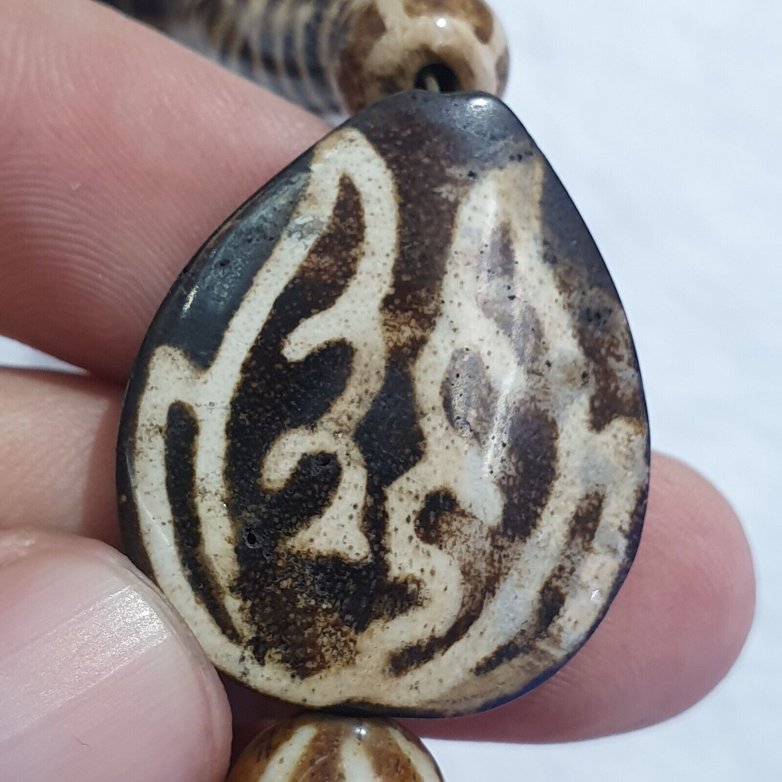 RARE Very Old PUMTEK BEADS Necklace petrifiedwood Great Patterns Necklace NC45