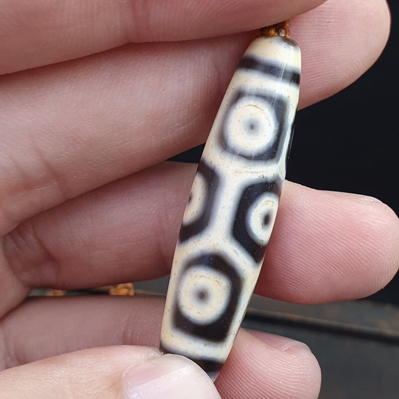 9 eyes Tibetan Himalayan bead old amulet Red Agate Vintage pendant Necklace