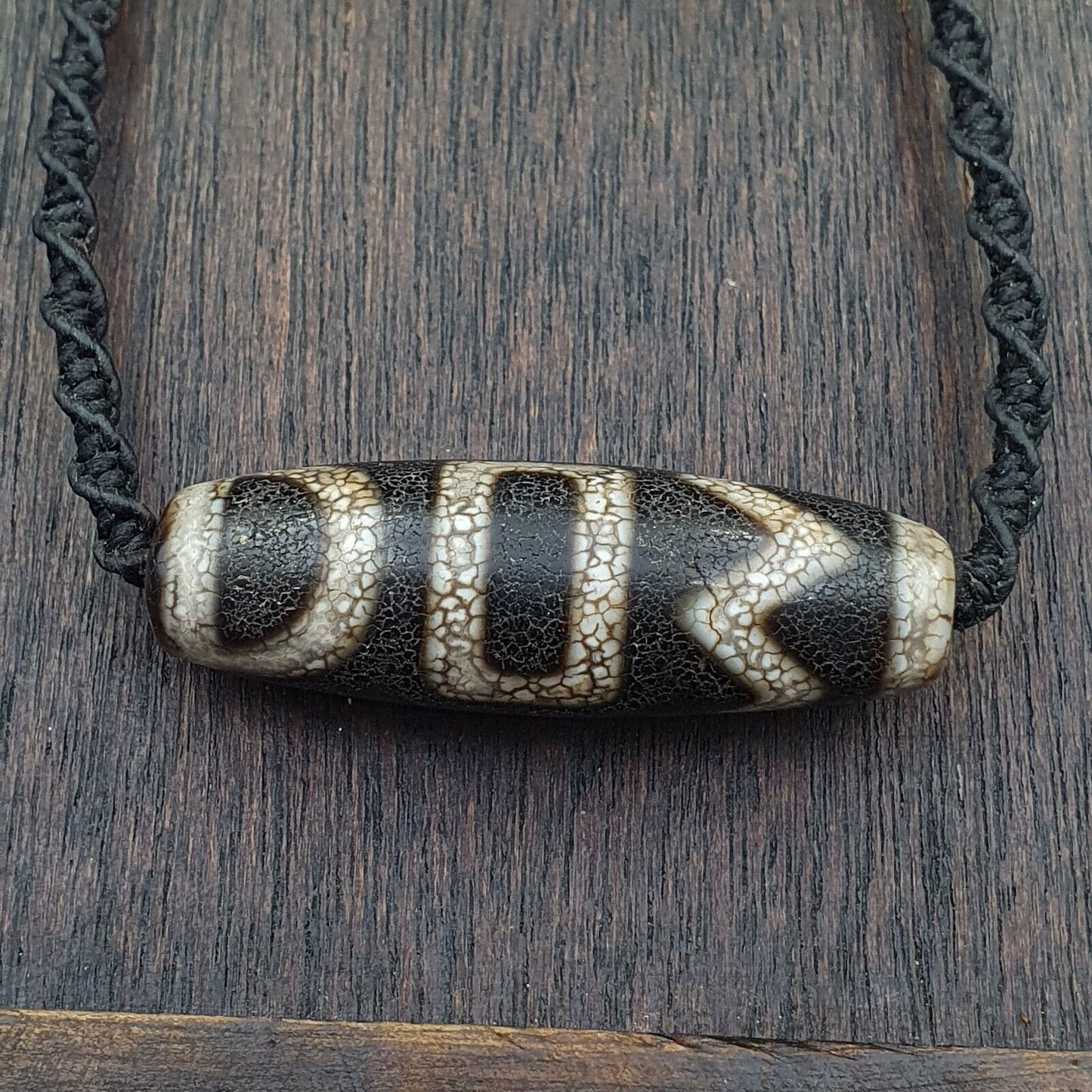 Tibetische Dzi-Perle, altes Amulett, Achat, seltenes Muster, Vintage-Tibet-Anhänger-Halskette