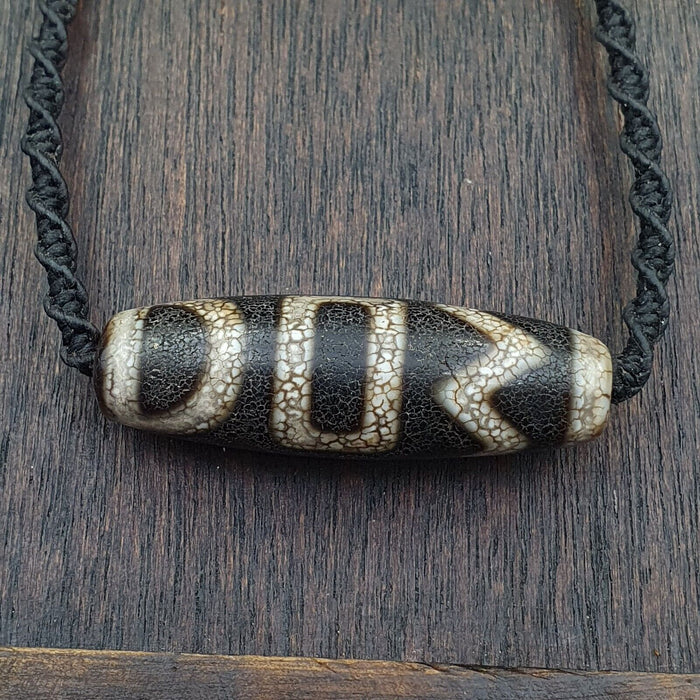 Tibetan Dzi Bead Old Amulet Agate Rare Pattern Vintage Tibet Pendant Necklace