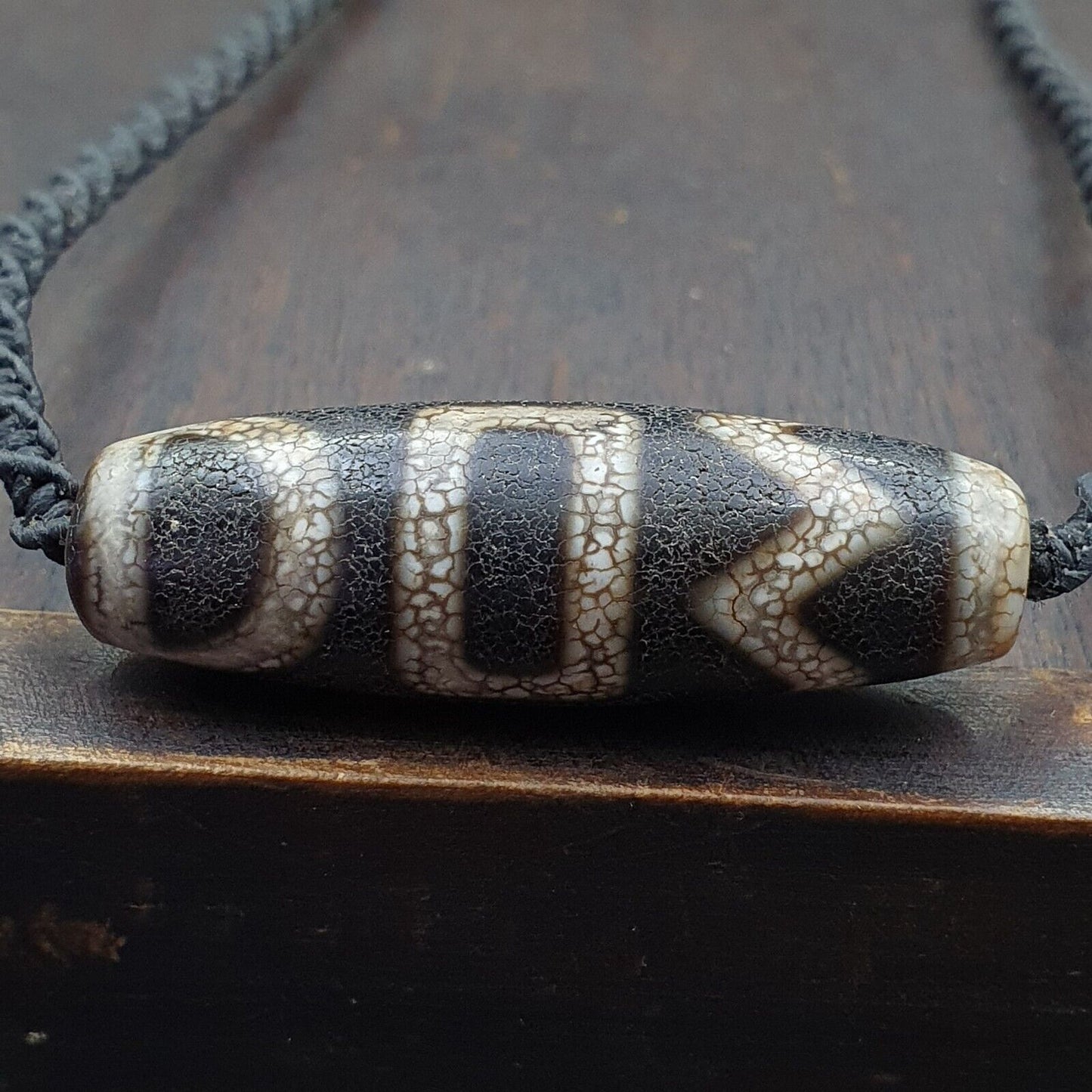 Tibetische Dzi-Perle, altes Amulett, Achat, seltenes Muster, Vintage-Tibet-Anhänger-Halskette
