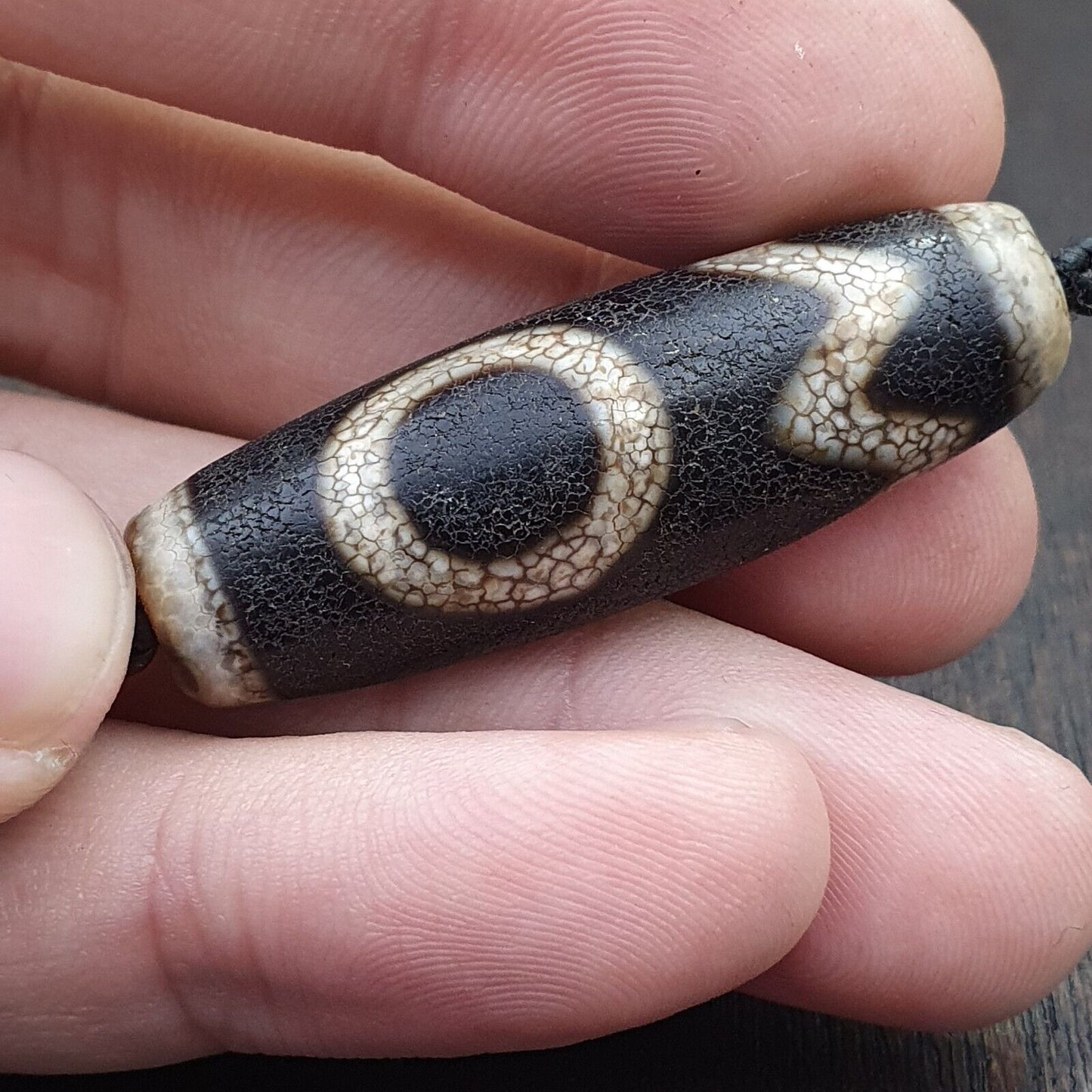 Tibetische Dzi-Perle, altes Amulett, Achat, seltenes Muster, Vintage-Tibet-Anhänger-Halskette