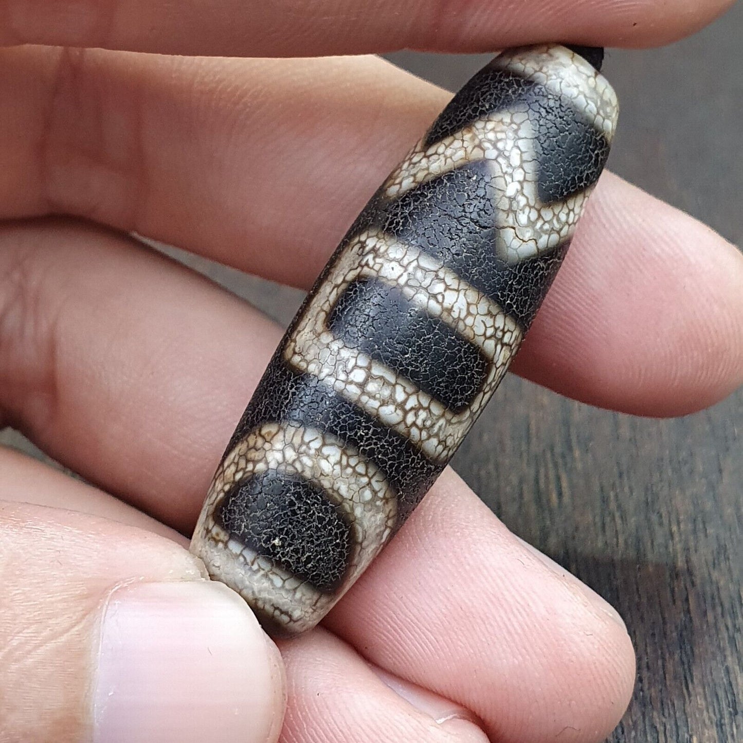 Tibetische Dzi-Perle, altes Amulett, Achat, seltenes Muster, Vintage-Tibet-Anhänger-Halskette