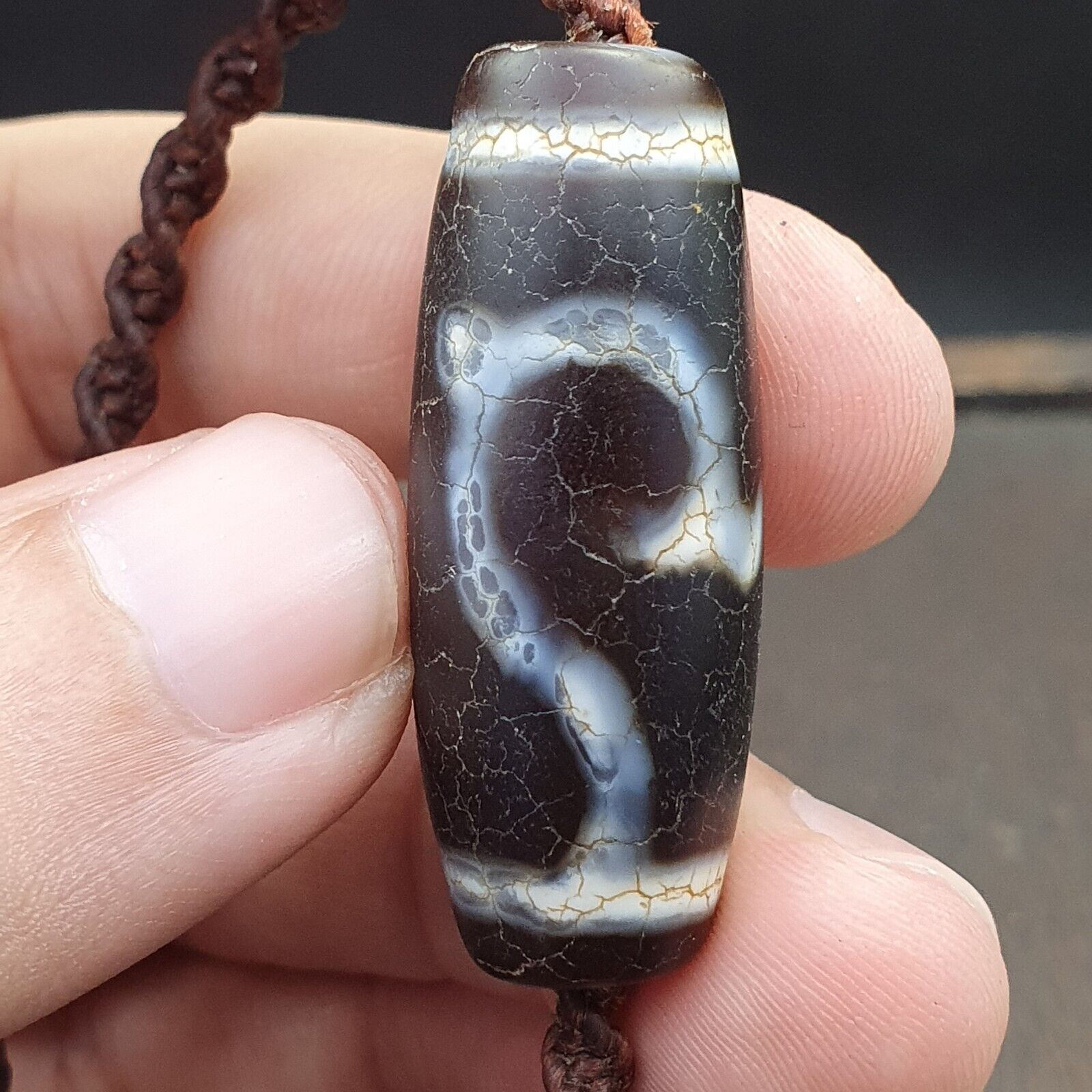 Tibetan dzi bead old amulet Agate rare Pattern Vintage Tibet gzi pendant