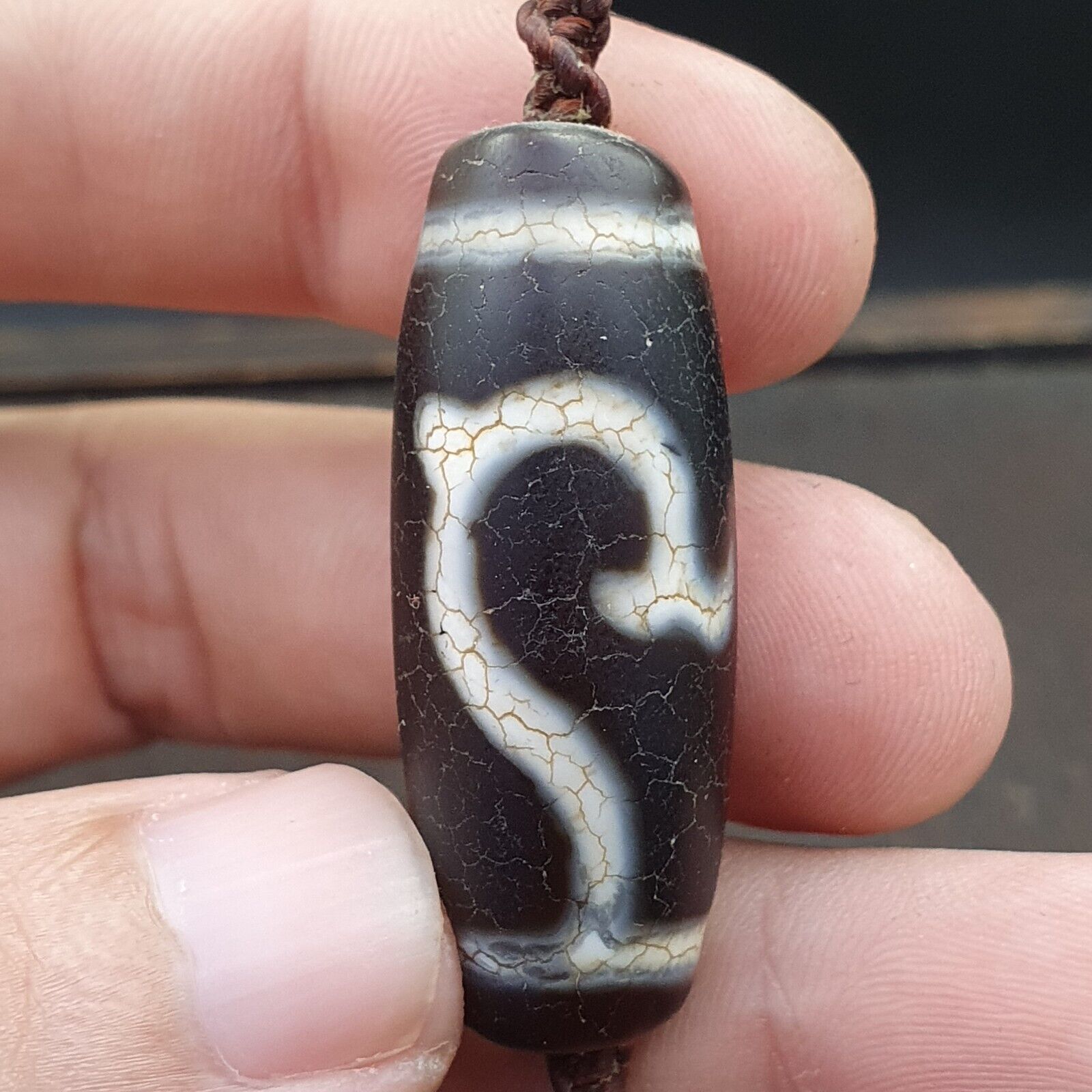 Tibetan dzi bead old amulet Agate rare Pattern Vintage Tibet gzi pendant