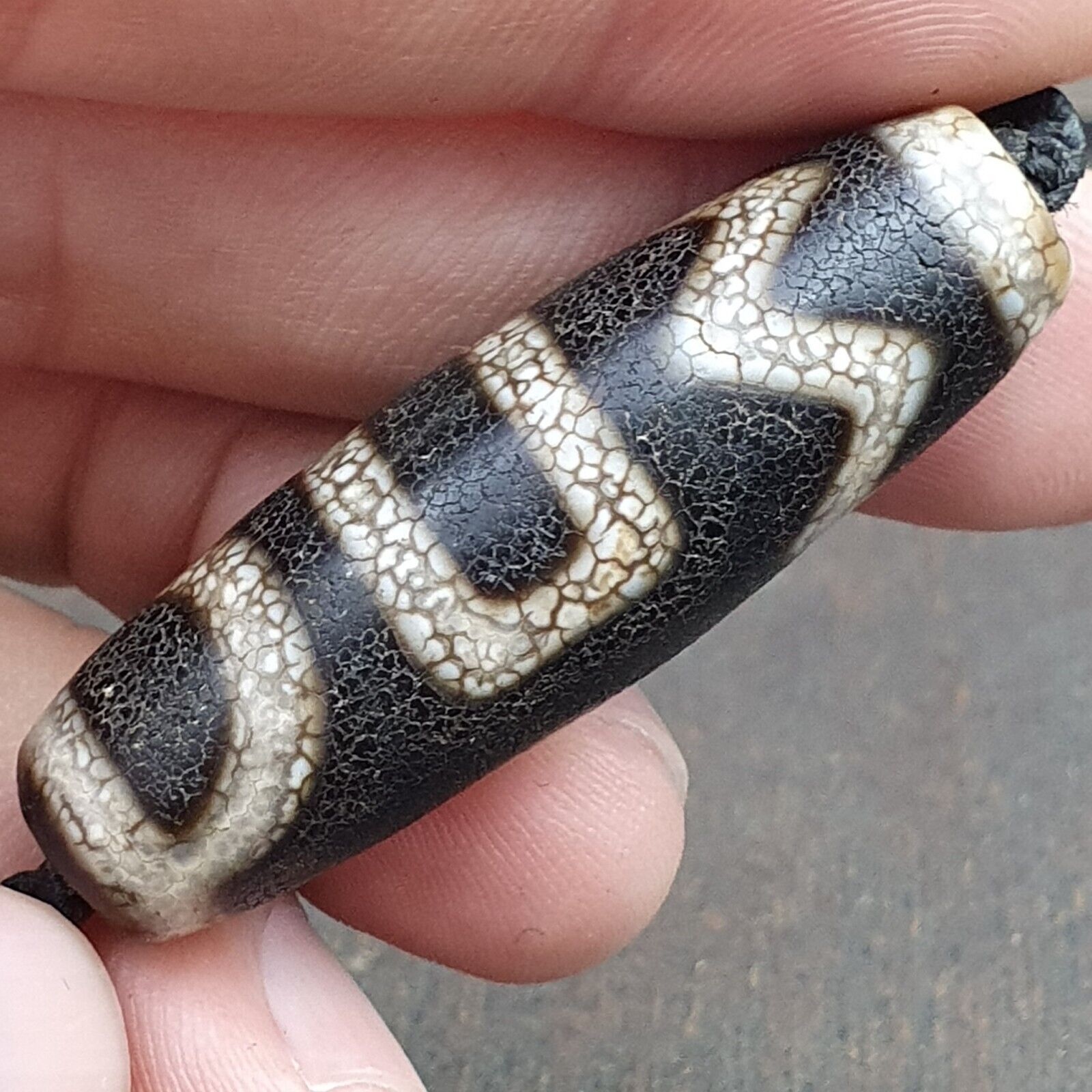 Tibetan dzi bead old amulet Agate rare Pattern Vintage Tibet pendant Necklace