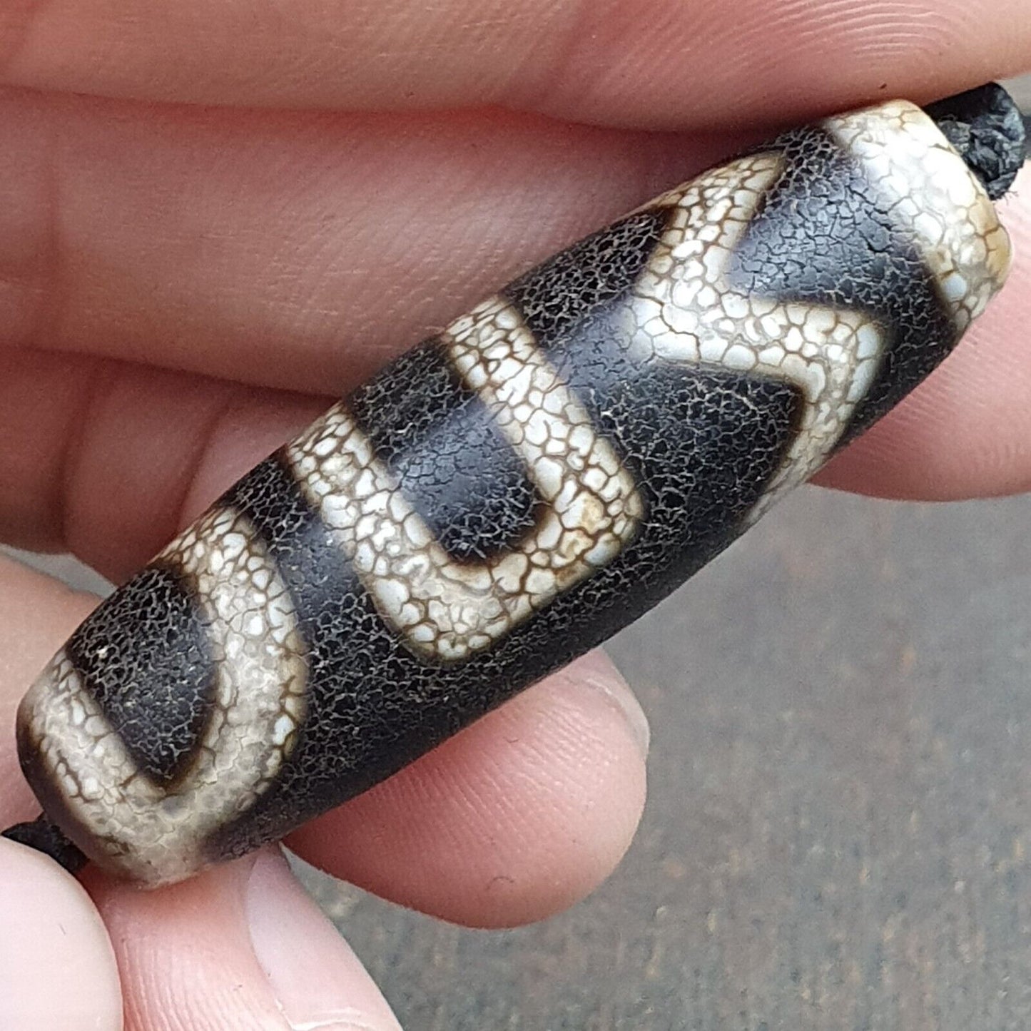 Tibetische Dzi-Perle, altes Amulett, Achat, seltenes Muster, Vintage-Tibet-Anhänger-Halskette