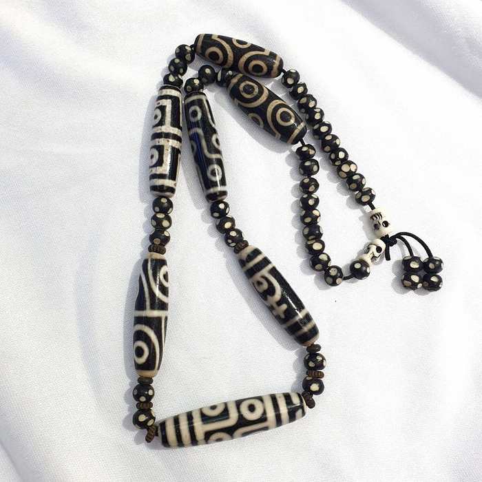 Lot 7 Antique Himalayan Tibetan Black Agate Eye Beads Dzi Bead Amulet Necklace