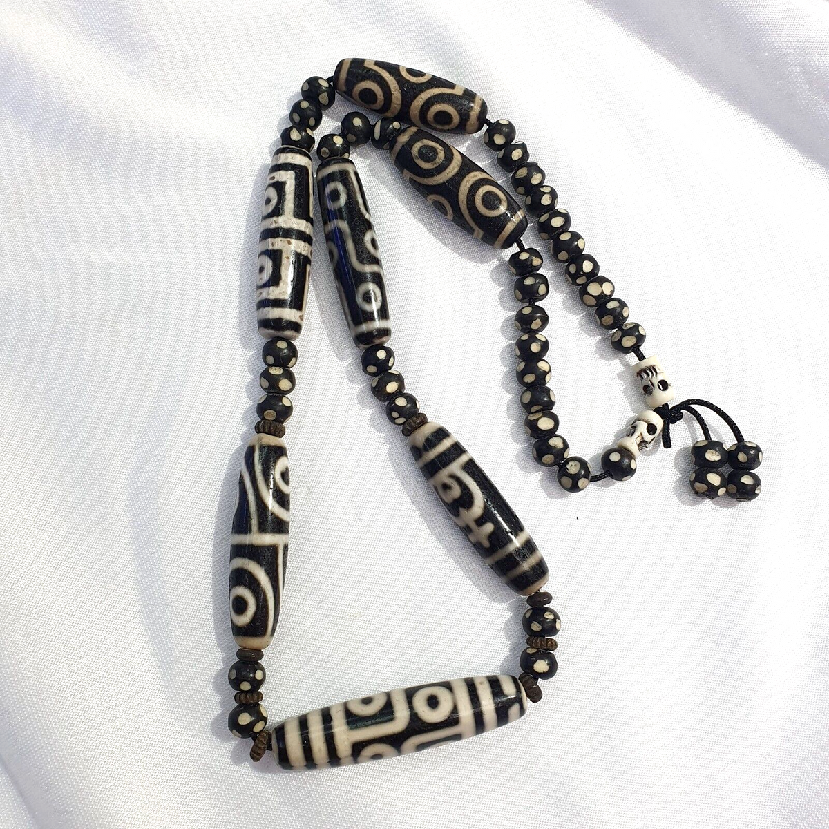 Lot 7 Antique Himalayan Tibetan Black Agate Eye Beads Dzi  Bead Amulet Necklace