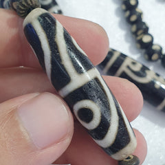 Lot 7 Antique Himalayan Tibetan Black Agate Eye Beads Dzi  Bead Amulet Necklace
