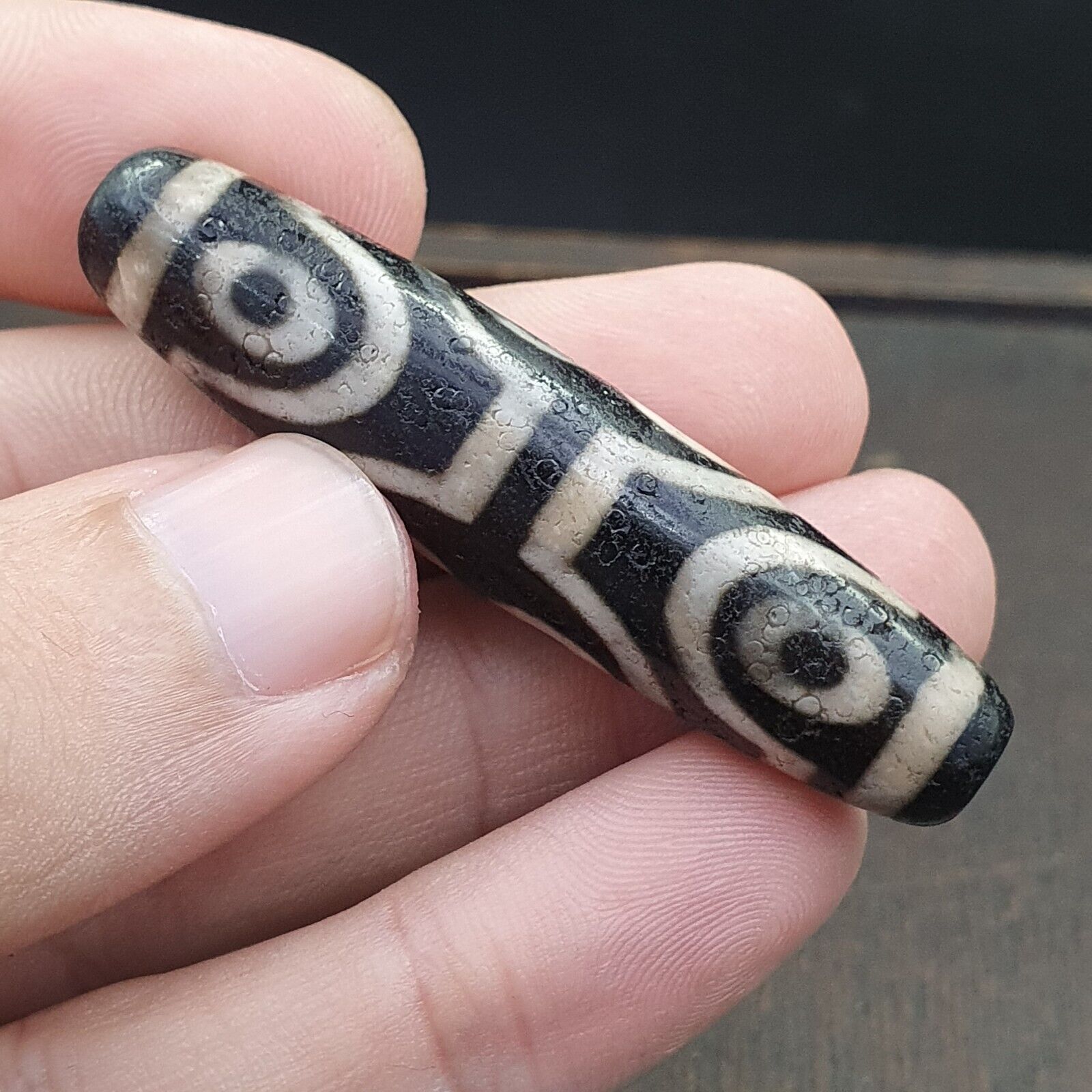 6 Eyes Amazing Pattern Antique Black Agate Tibetan Agate stone Dzi  Bead Amulet