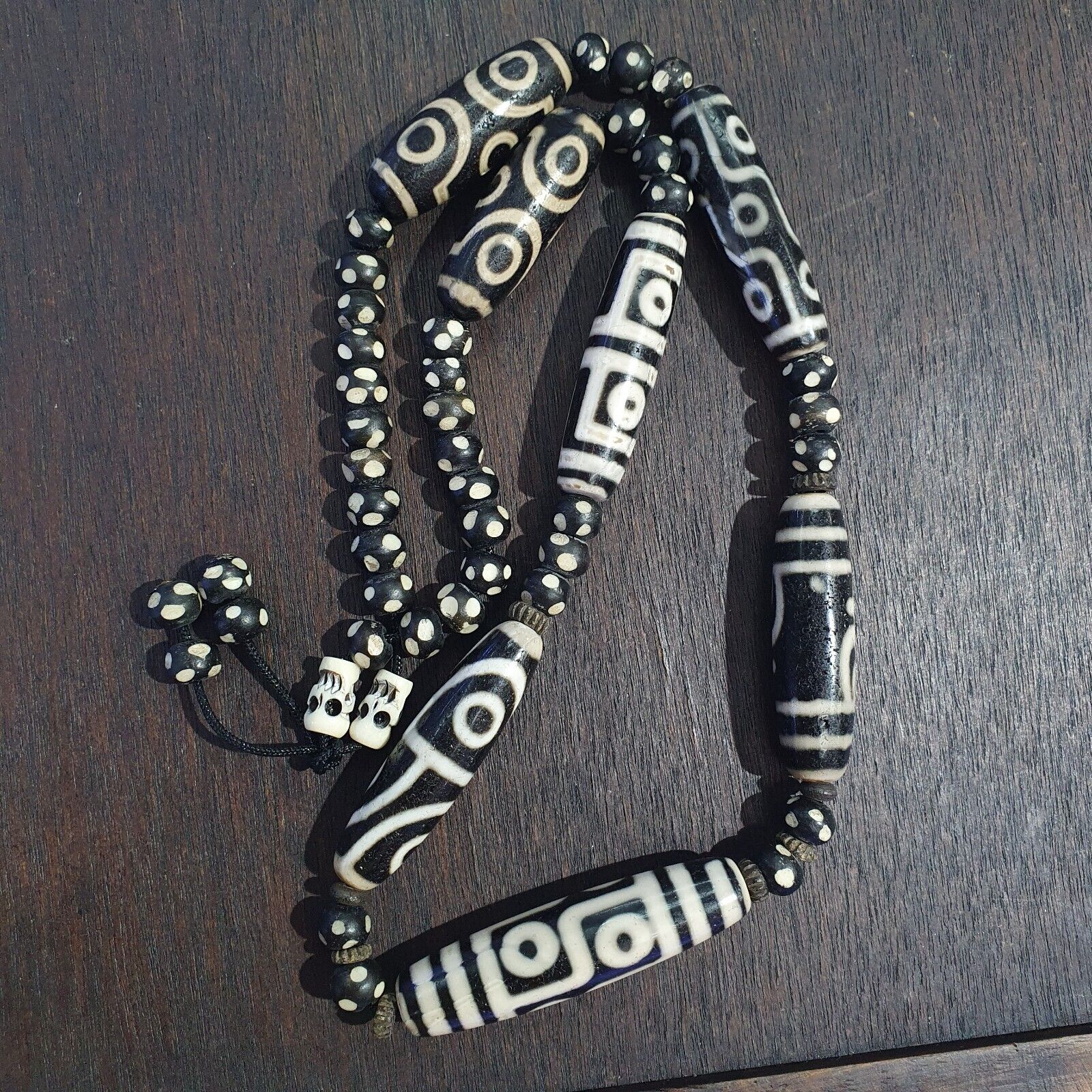 Lot 7 Antique Himalayan Tibetan Black Agate Eye Beads Dzi  Bead Amulet Necklace