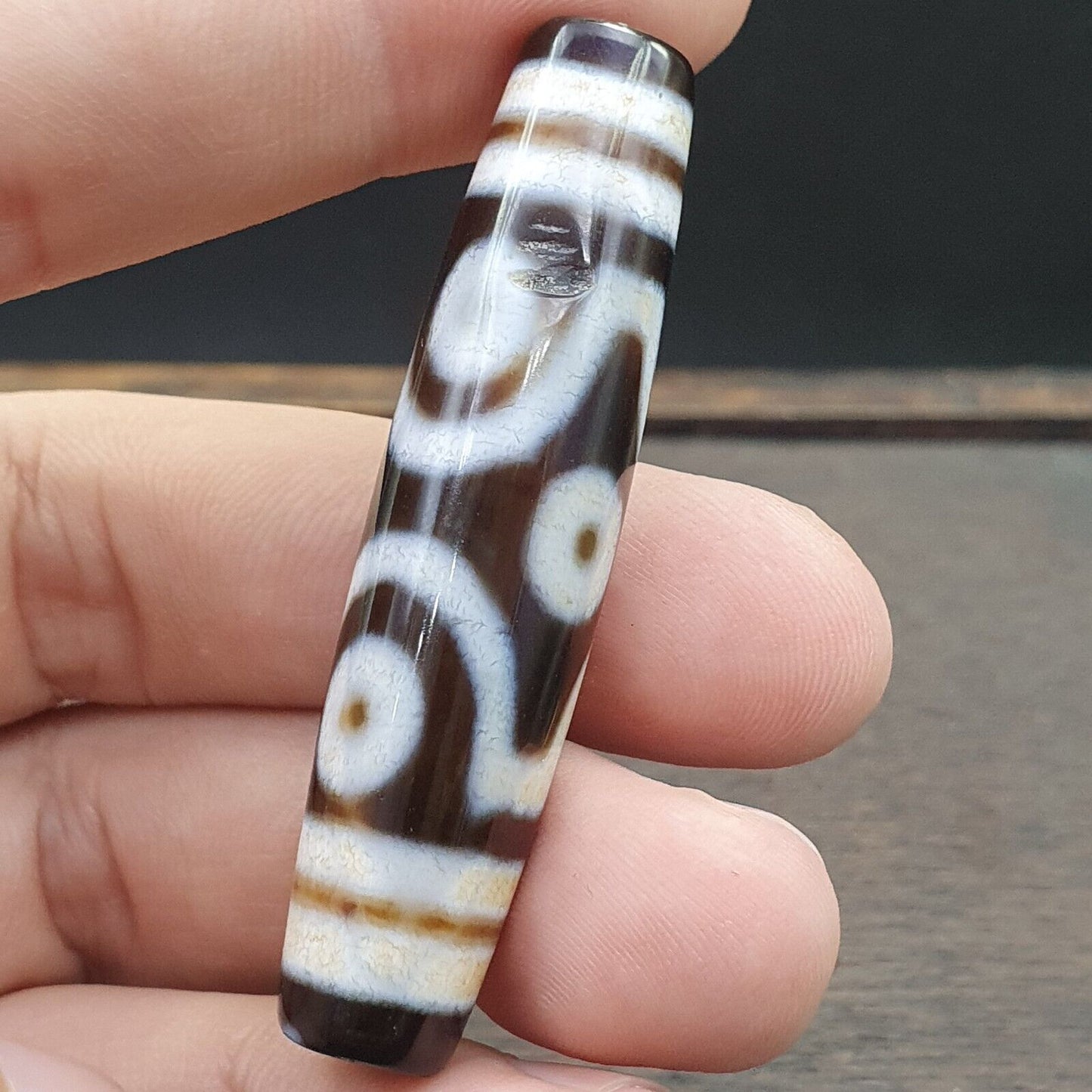 Erstaunliches Muster 6 Augen Achat Tibetischer Achatstein Dzi Perlenamulett