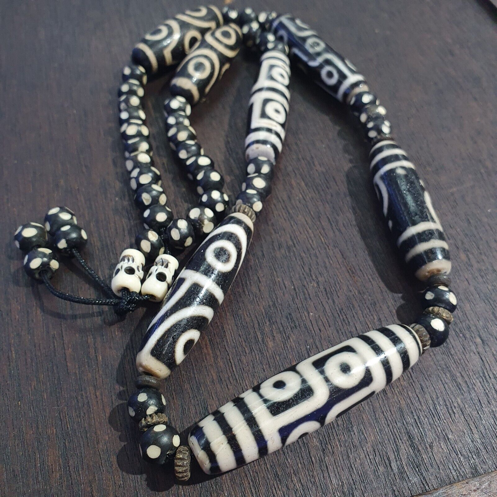 Lot 7 Antique Himalayan Tibetan Black Agate Eye Beads Dzi  Bead Amulet Necklace