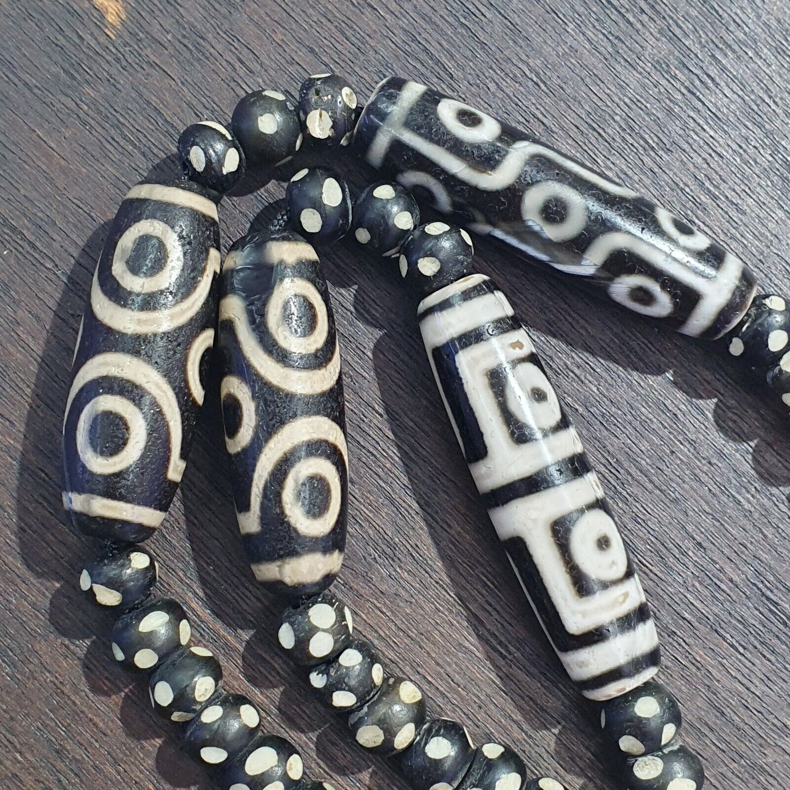 Lot 7 Antique Himalayan Tibetan Black Agate Eye Beads Dzi  Bead Amulet Necklace