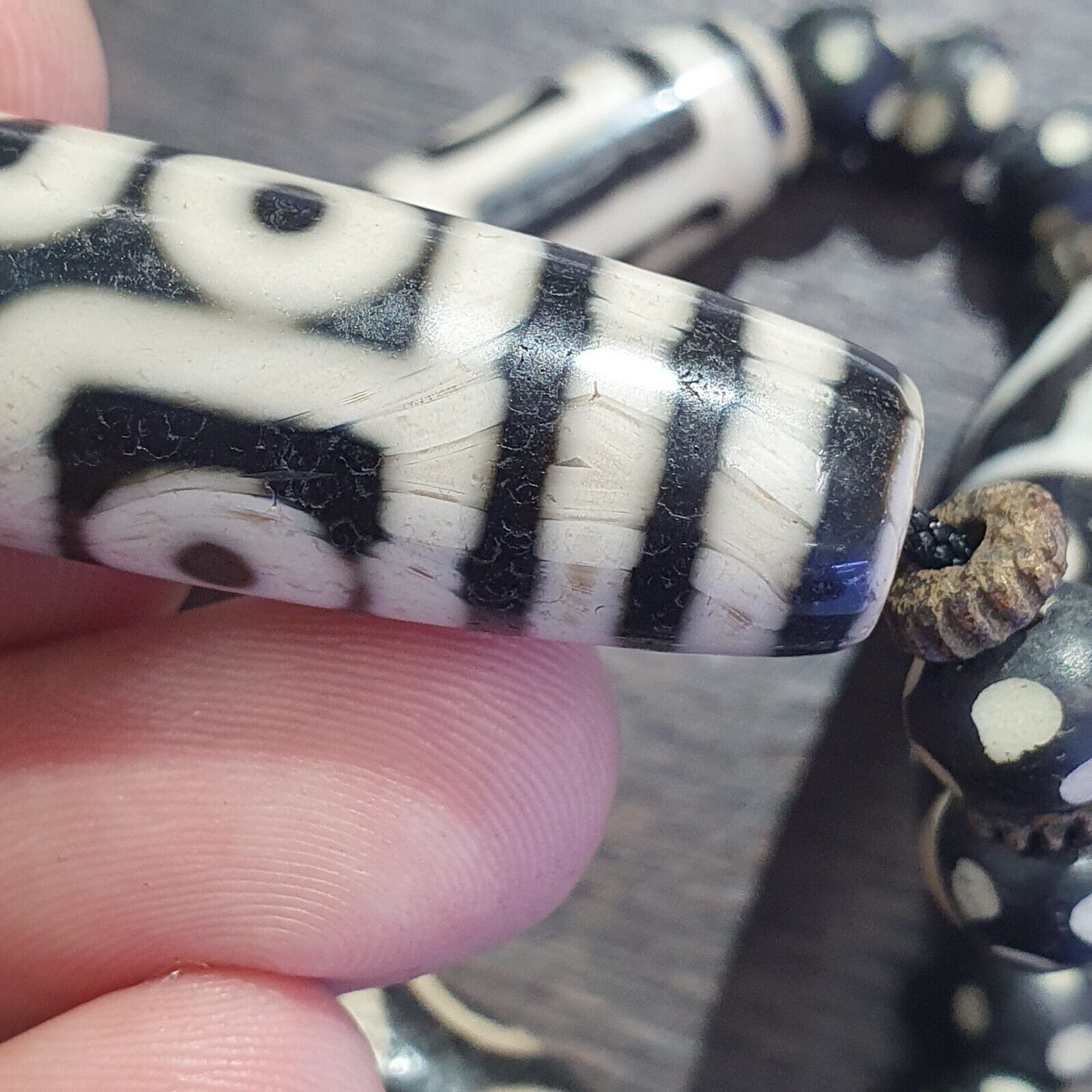 Lot 7 Antique Himalayan Tibetan Black Agate Eye Beads Dzi  Bead Amulet Necklace