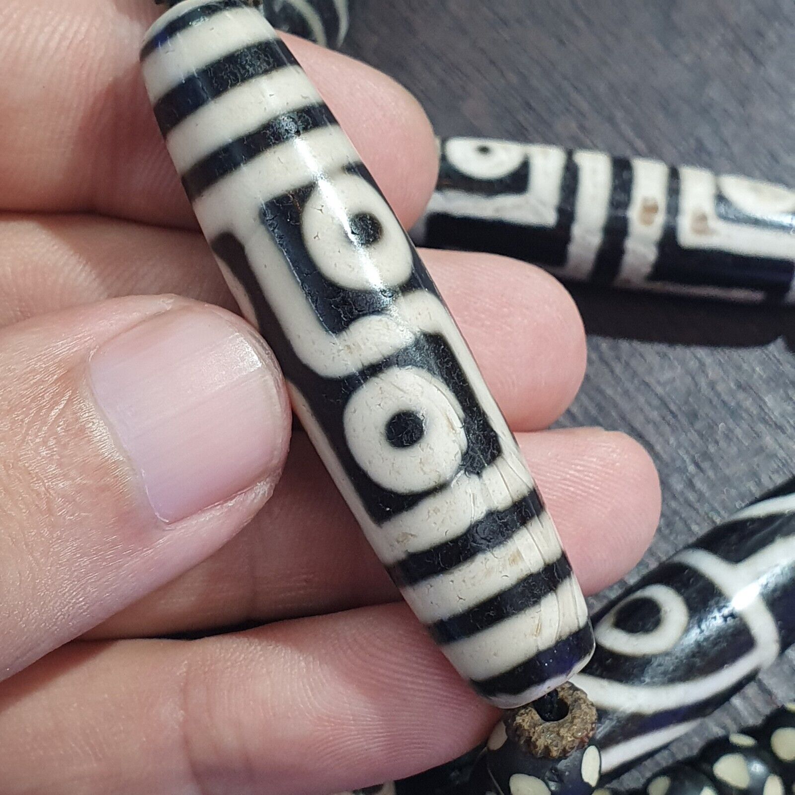 Lot 7 Antique Himalayan Tibetan Black Agate Eye Beads Dzi  Bead Amulet Necklace