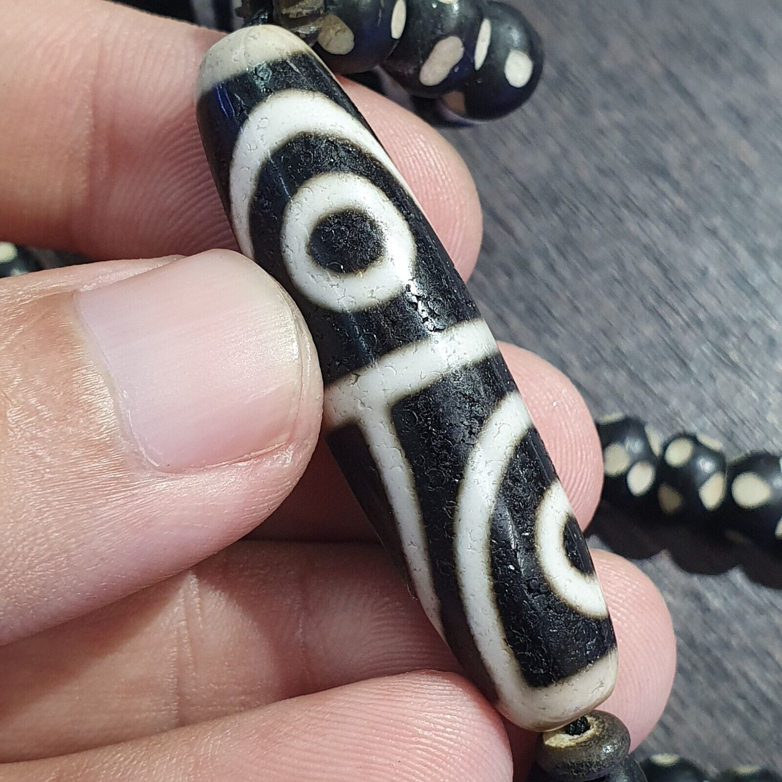 Lot 7 Antique Himalayan Tibetan Black Agate Eye Beads Dzi  Bead Amulet Necklace