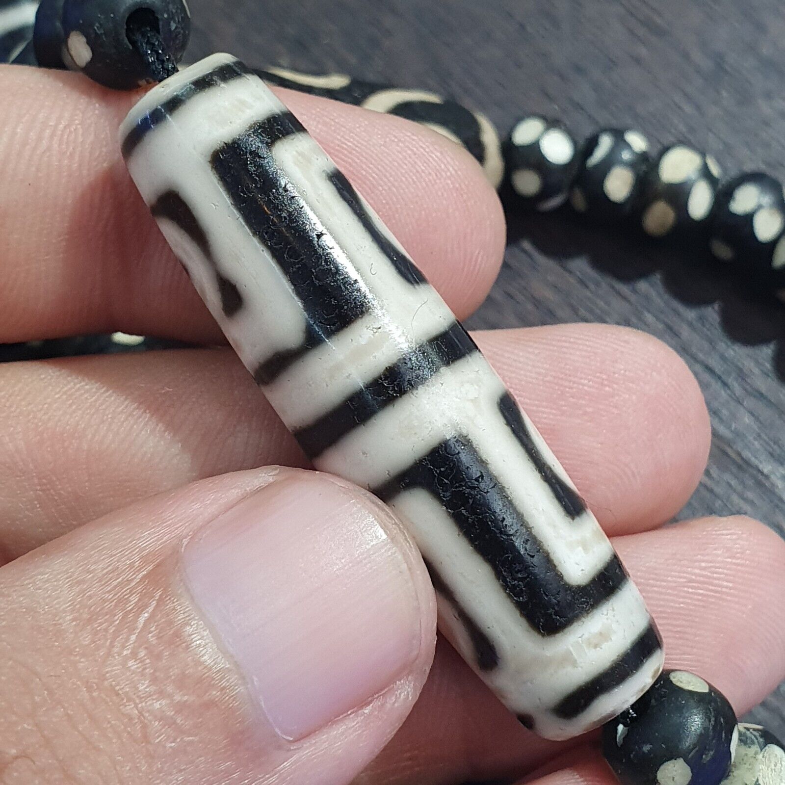 Lot 7 Antique Himalayan Tibetan Black Agate Eye Beads Dzi  Bead Amulet Necklace