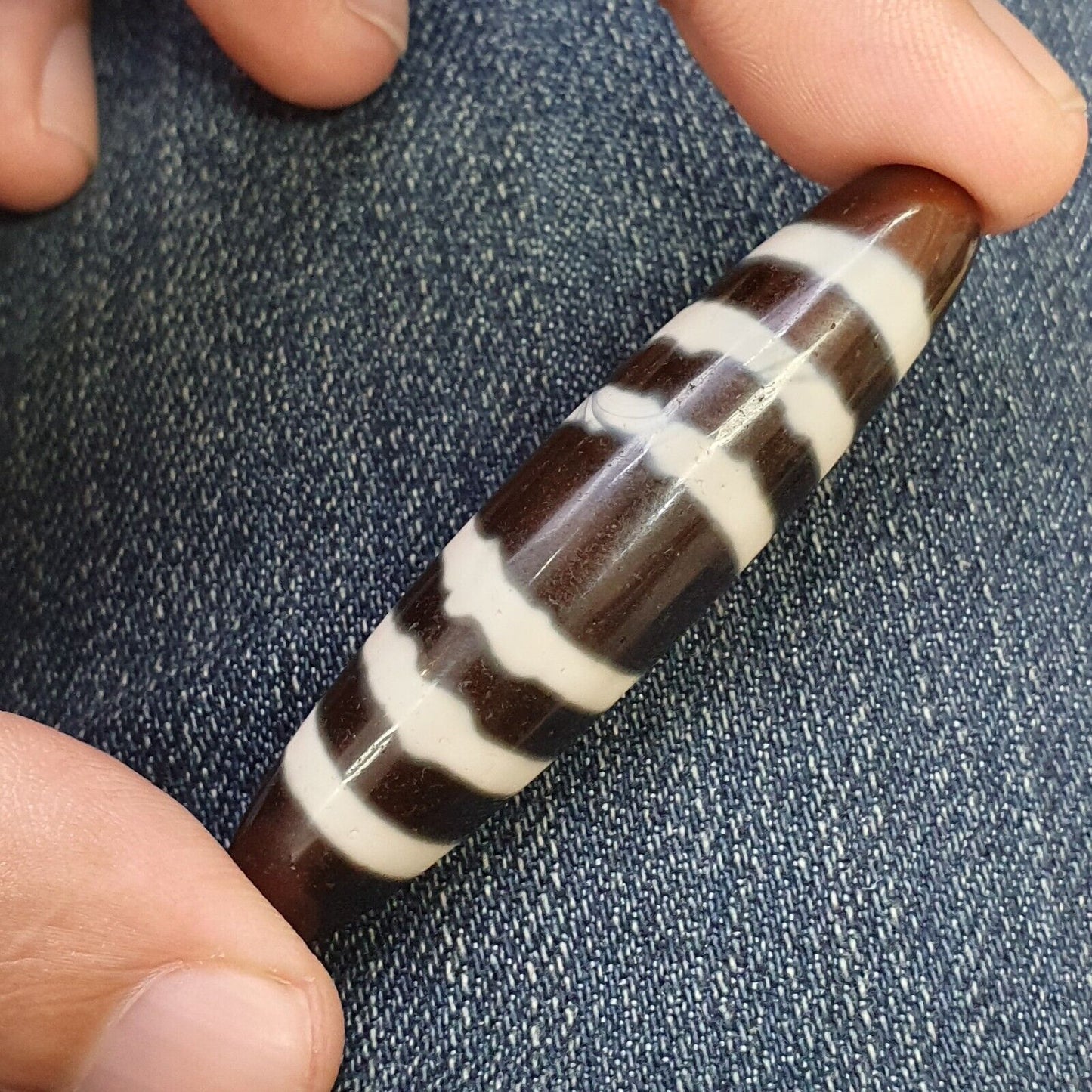 Vintage Himalaya Indo Tibetische seltene 6 LINIEN Muster Dzi spirituelle Amulett Perle