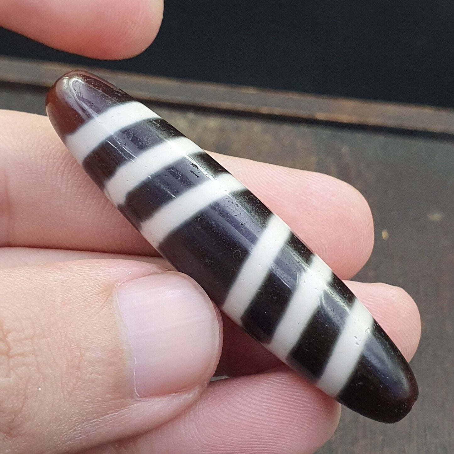 Vintage Himalaya Indo Tibetische seltene 6 LINIEN Muster Dzi spirituelle Amulett Perle