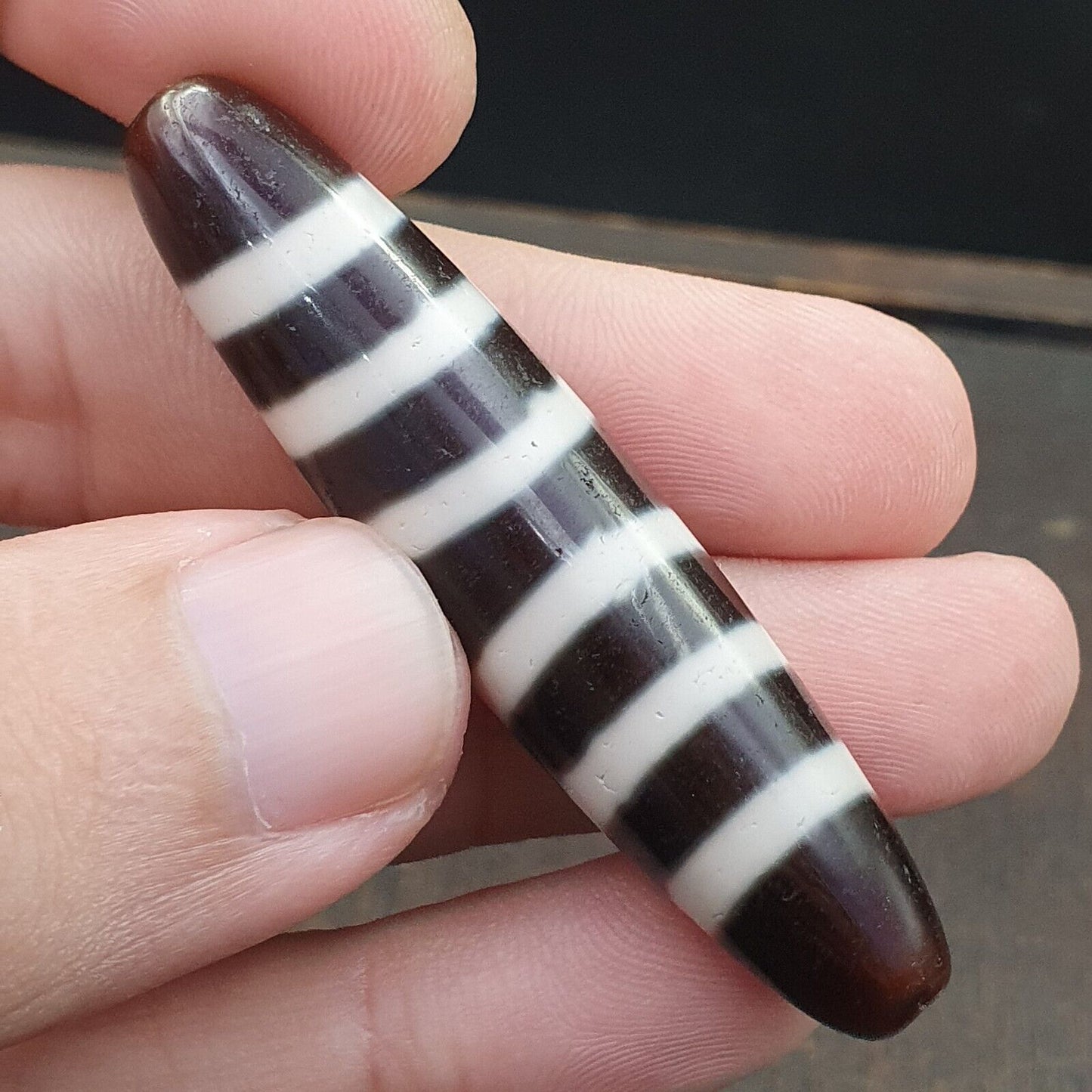 Vintage Himalaya Indo Tibetische seltene 6 LINIEN Muster Dzi spirituelle Amulett Perle