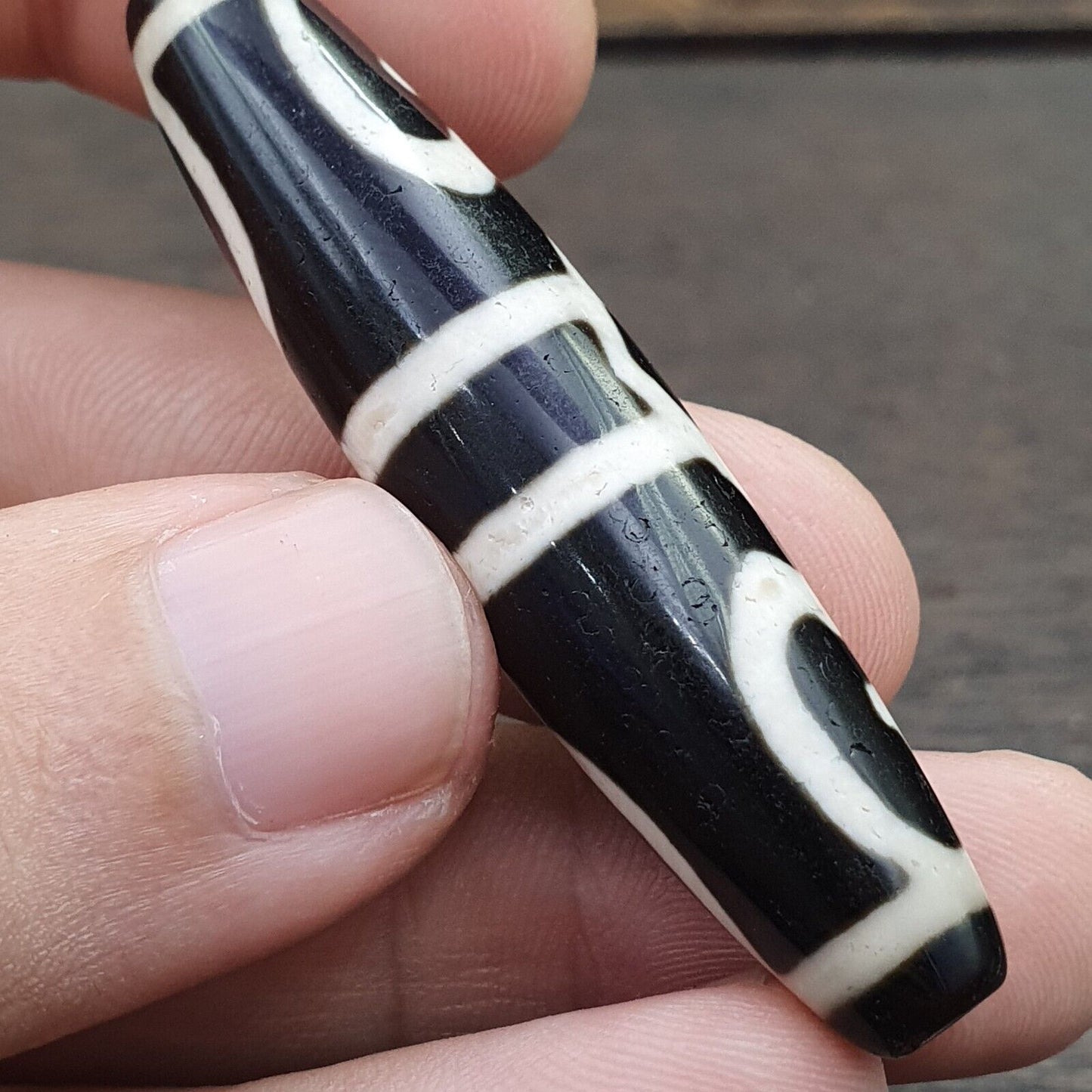 Einzigartiges, seltenes Muster aus tibetischem Achat, 6 Augen, Achatstein, Dzi-Perlen-Amulett
