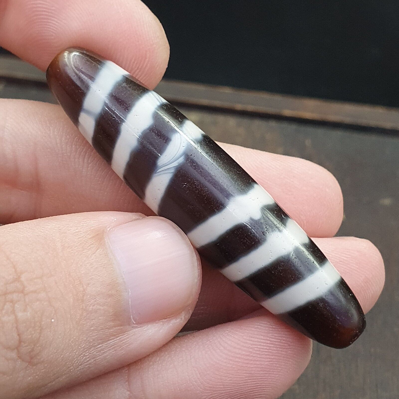 Vintage Himalayan Indo Tibetan rare 6 LINES Patterns Dzi spiritual Amulet Bead