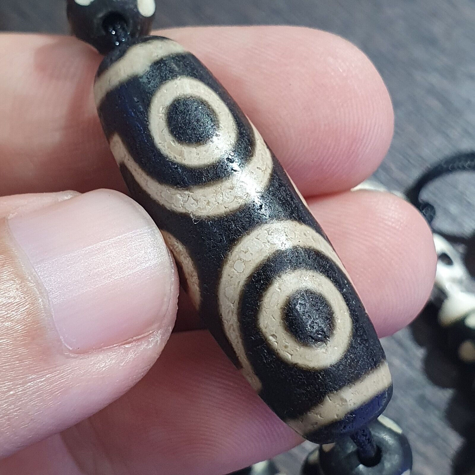 Lot 7 Antique Himalayan Tibetan Black Agate Eye Beads Dzi  Bead Amulet Necklace