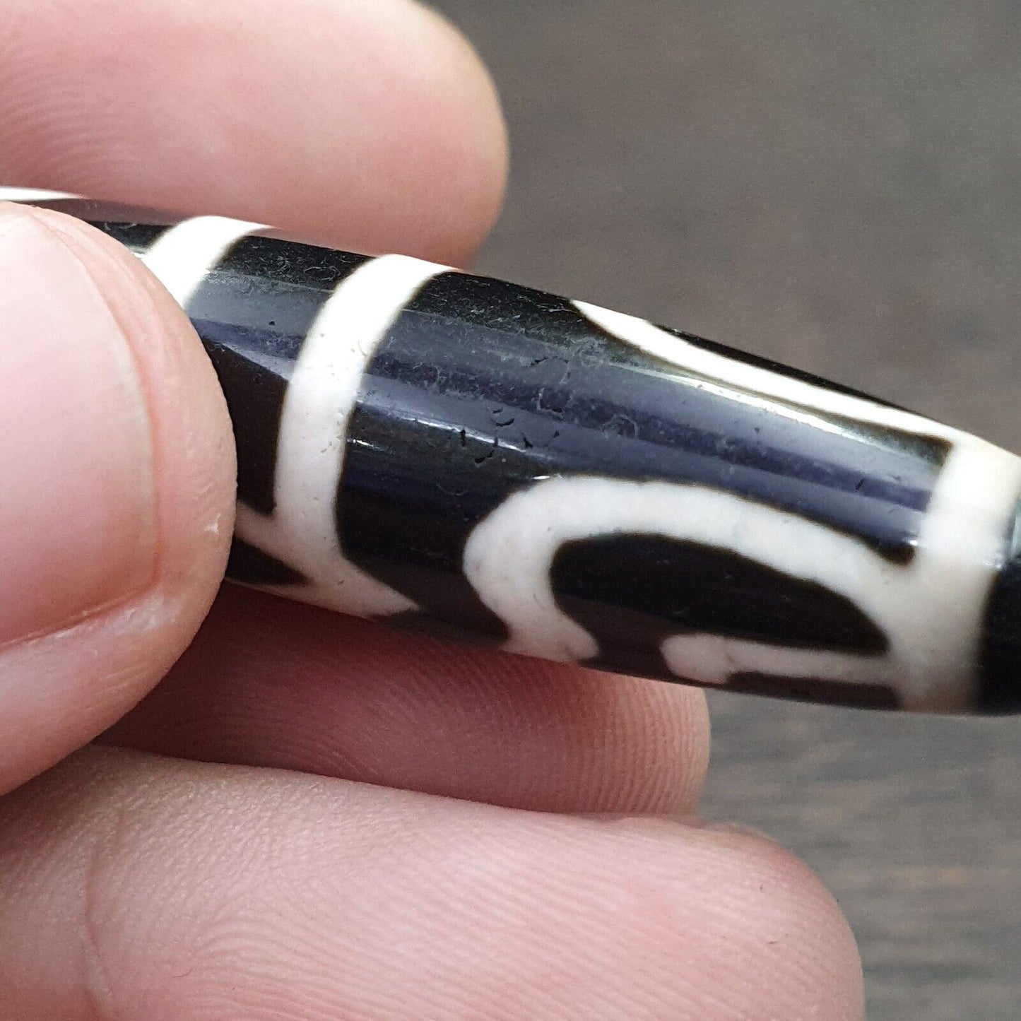 Einzigartiges, seltenes Muster aus tibetischem Achat, 6 Augen, Achatstein, Dzi-Perlen-Amulett