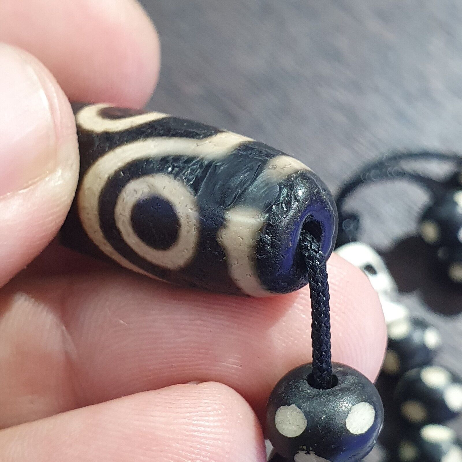 Lot 7 Antique Himalayan Tibetan Black Agate Eye Beads Dzi  Bead Amulet Necklace