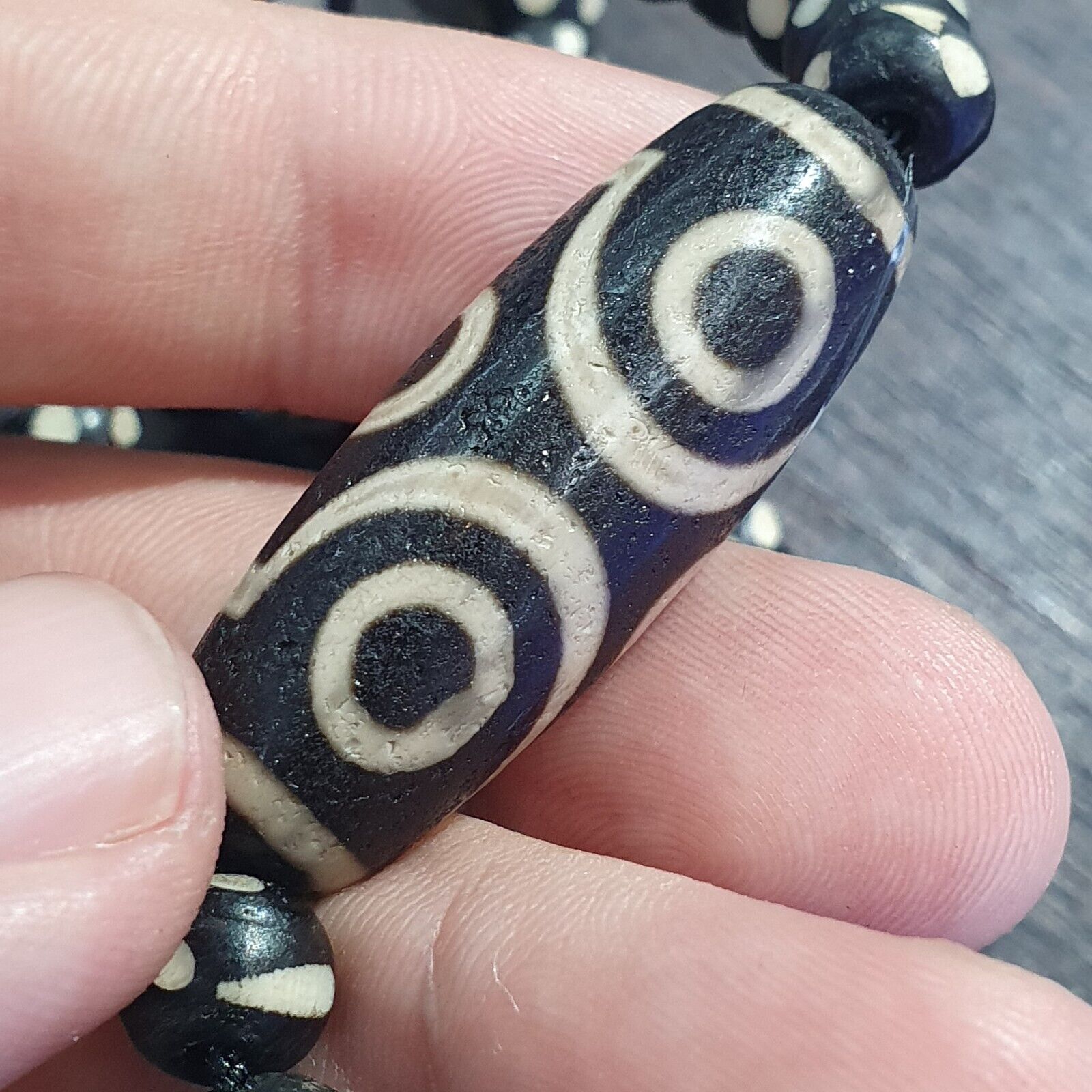 Lot 7 Antique Himalayan Tibetan Black Agate Eye Beads Dzi  Bead Amulet Necklace