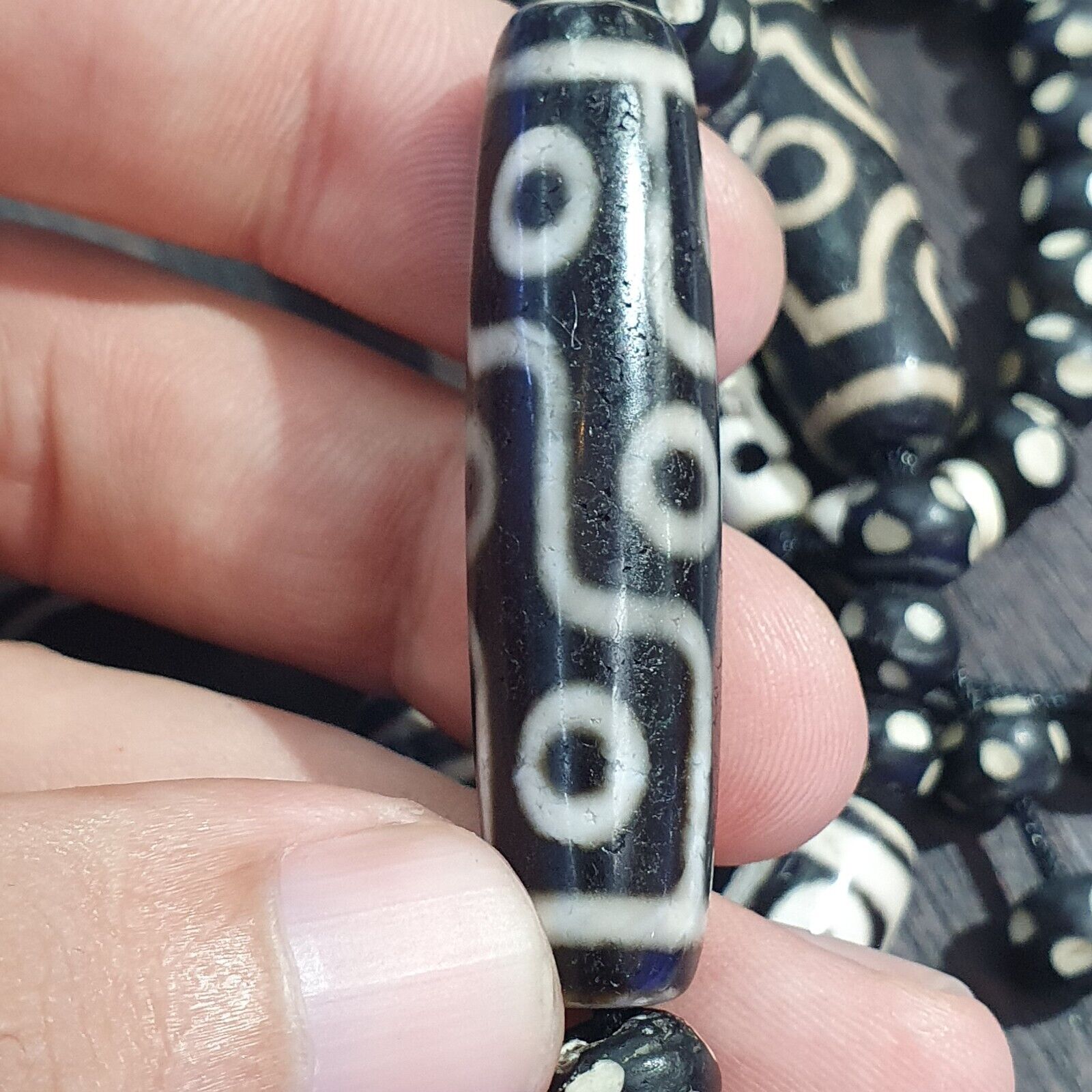 Lot 7 Antique Himalayan Tibetan Black Agate Eye Beads Dzi  Bead Amulet Necklace
