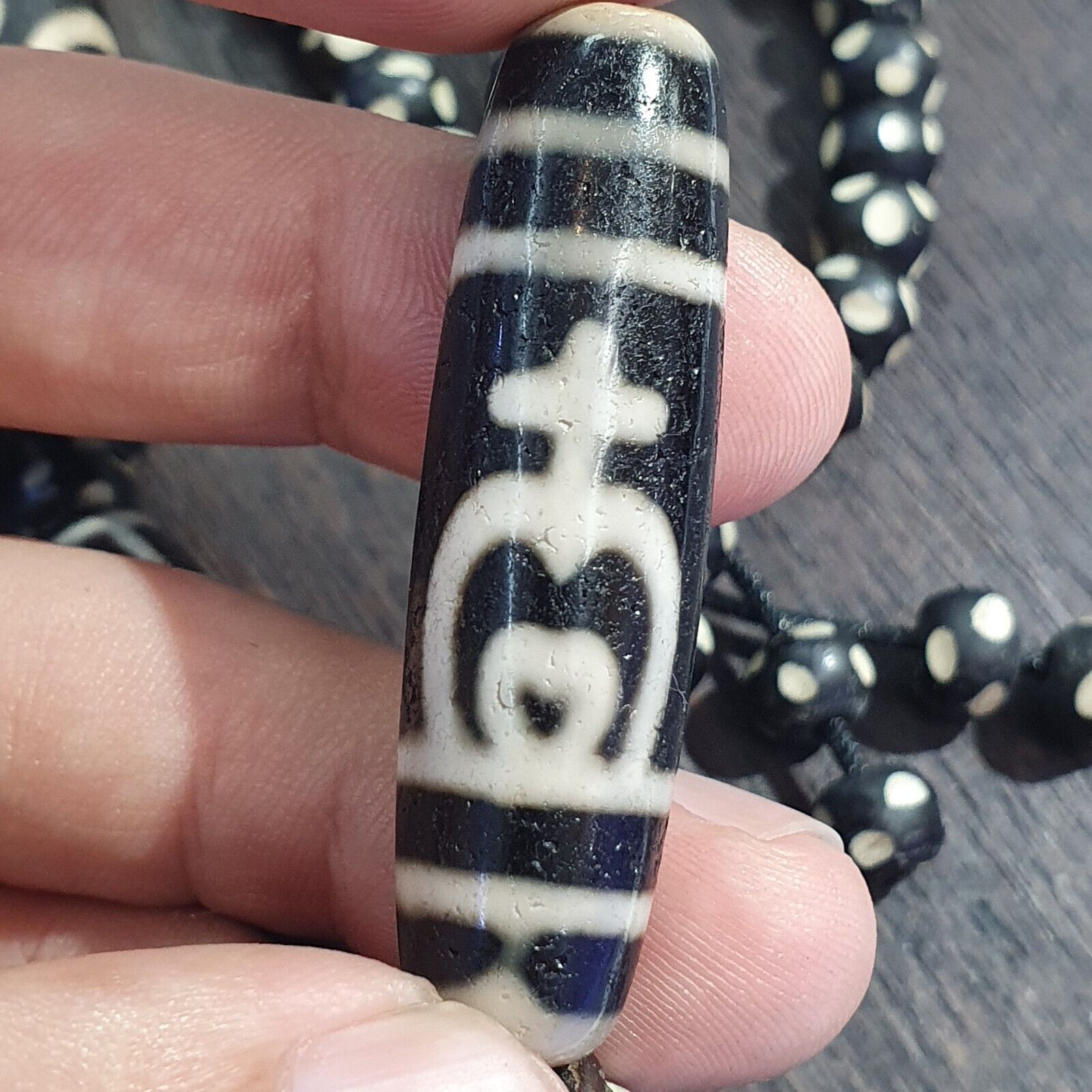 Lot 7 Antique Himalayan Tibetan Black Agate Eye Beads Dzi  Bead Amulet Necklace