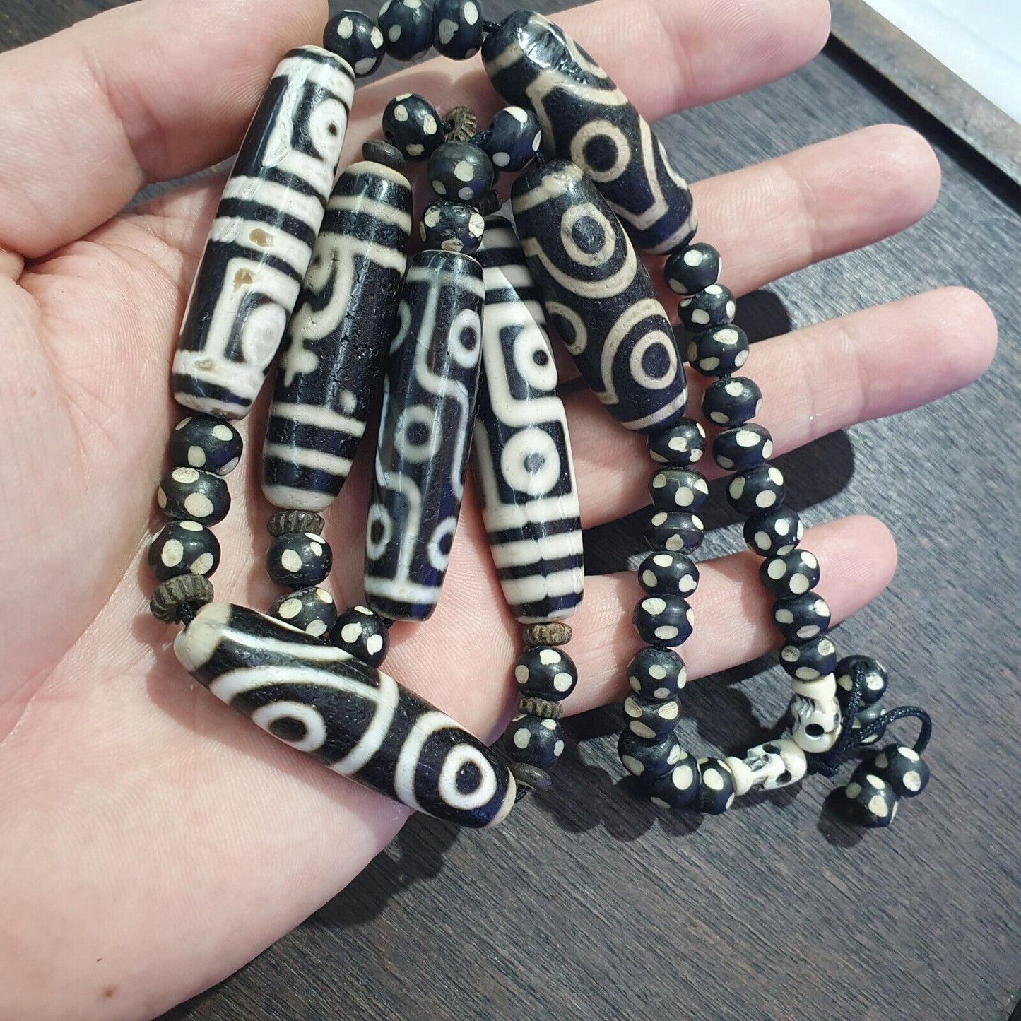批量 7 古董喜馬拉雅西藏黑瑪瑙眼珠天珠護身符項鍊