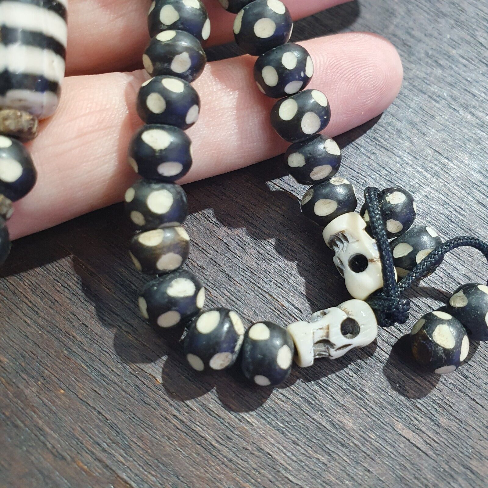 Lot 7 Antique Himalayan Tibetan Black Agate Eye Beads Dzi  Bead Amulet Necklace