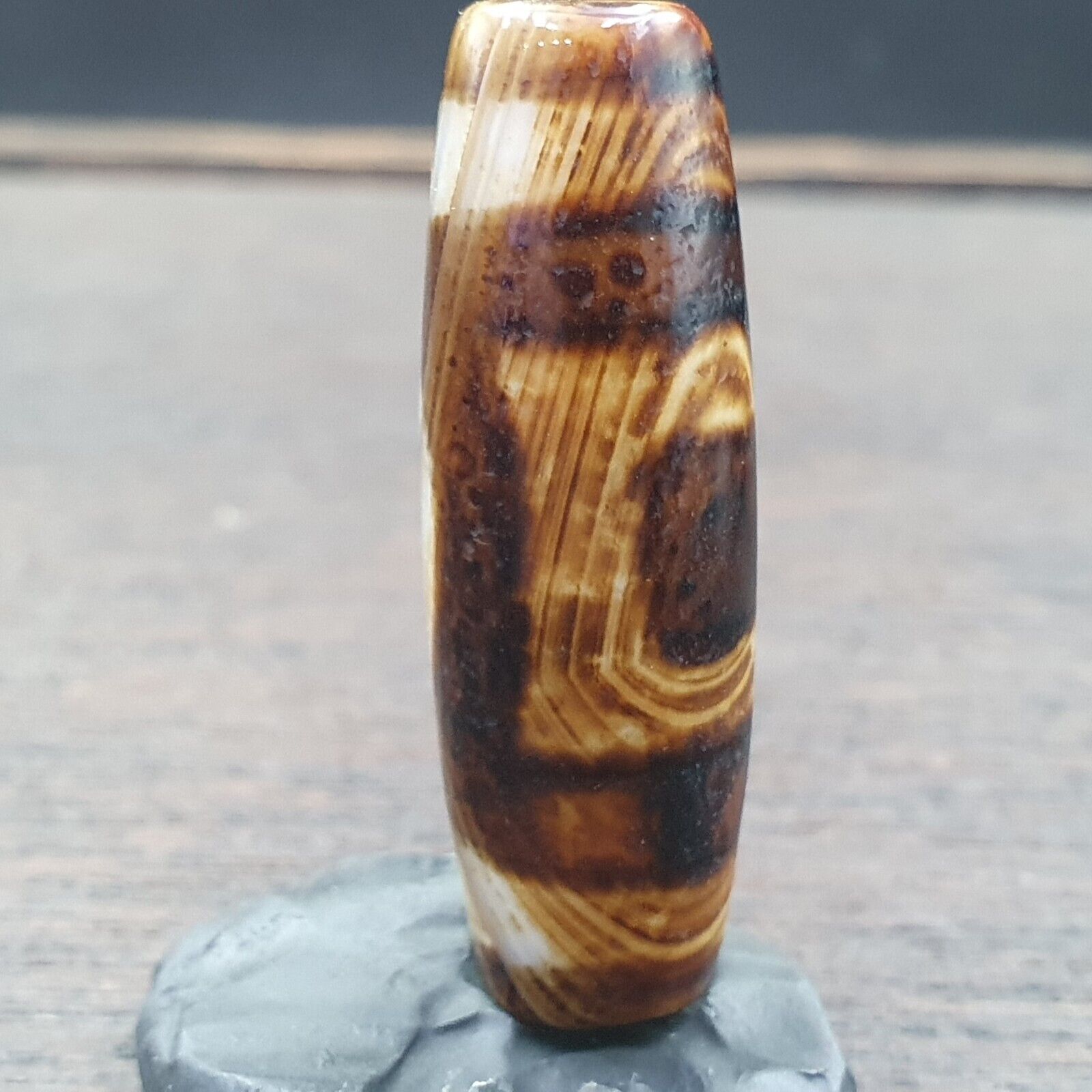 Rare Agate Old Indo Tibetan Agate 2 Eye Agate stone Dzi Decorated Bead Amulet