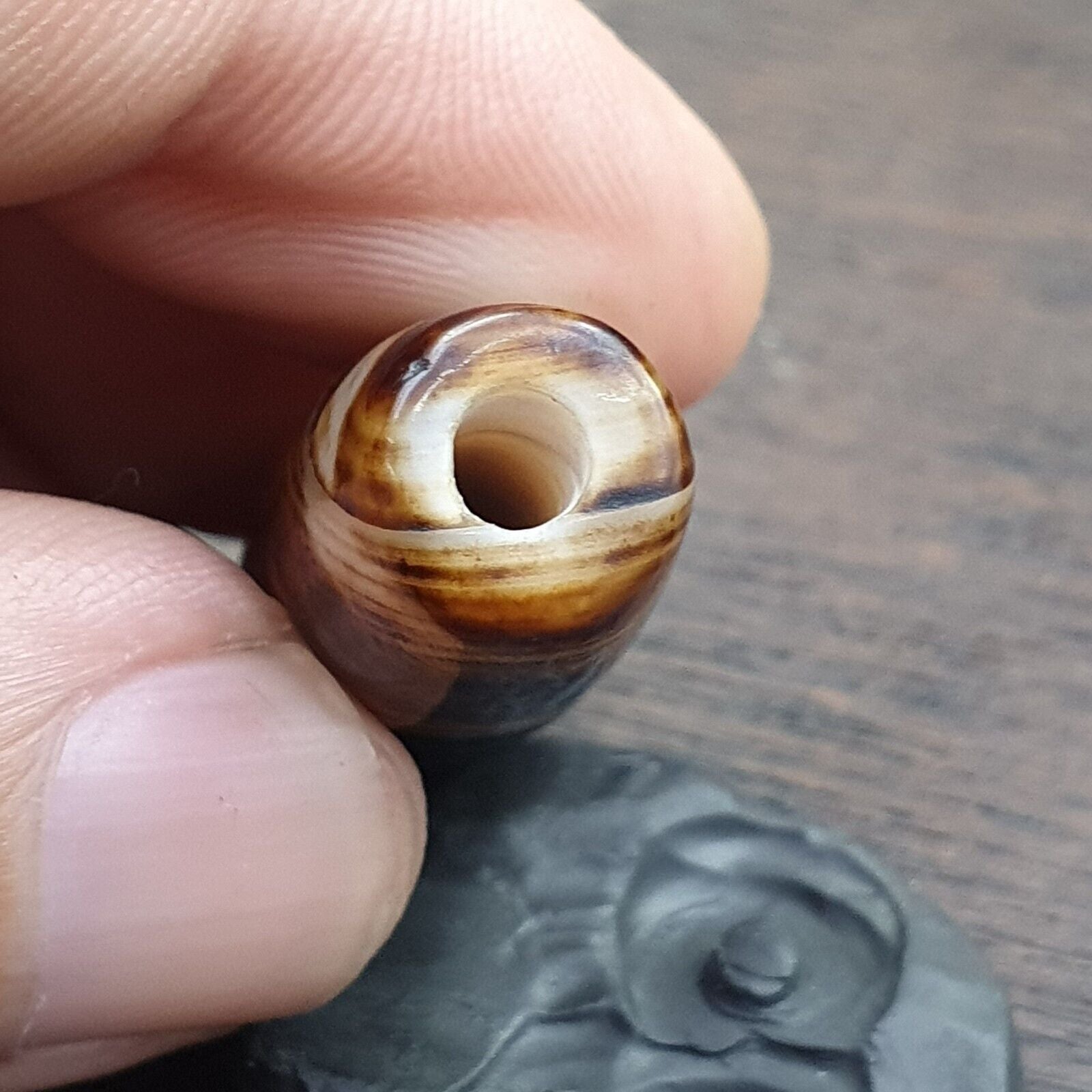 Rare Agate Old Indo Tibetan Agate 2 Eye Agate stone Dzi Decorated Bead Amulet