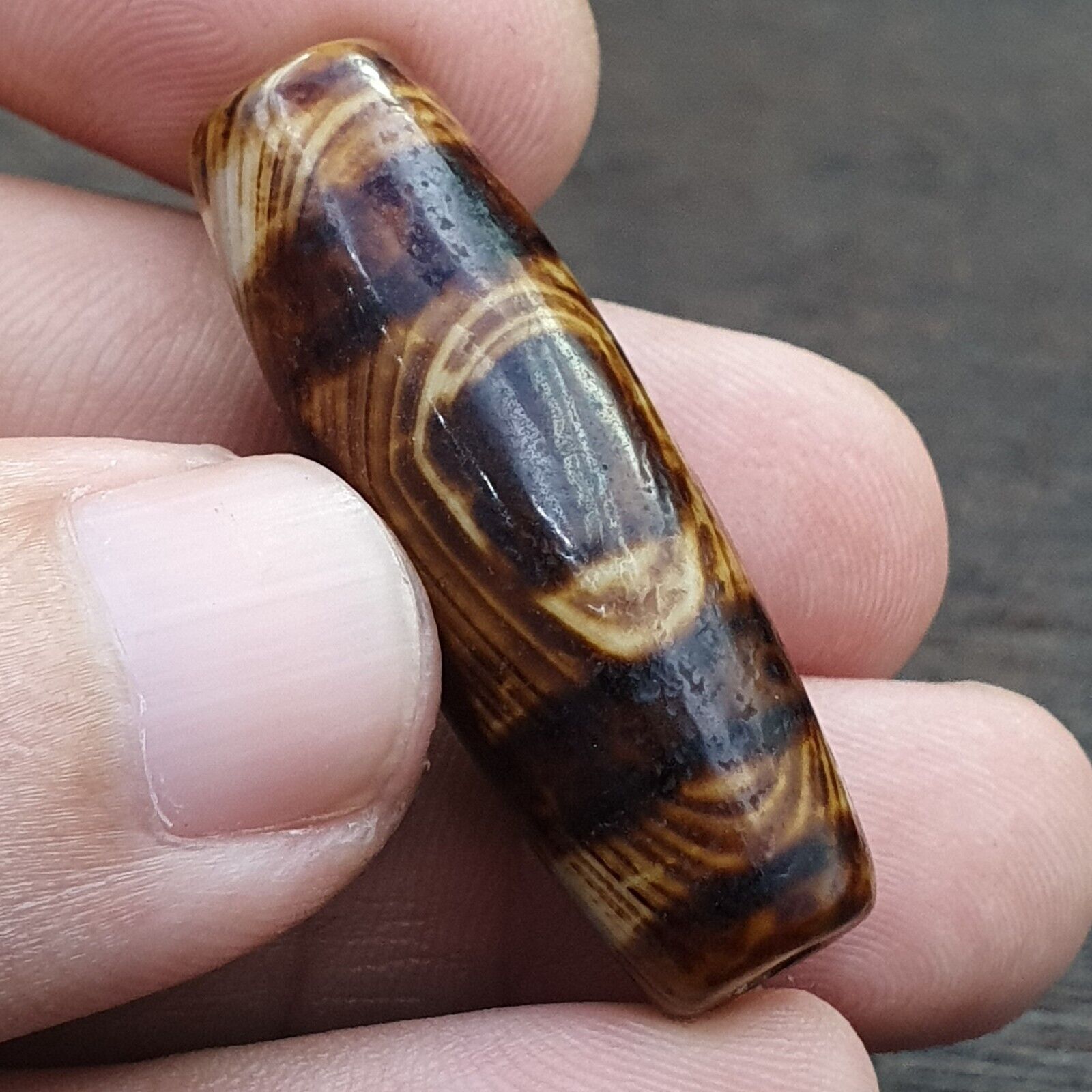 Rare Agate Old Indo Tibetan Agate 2 Eye Agate stone Dzi Decorated Bead Amulet